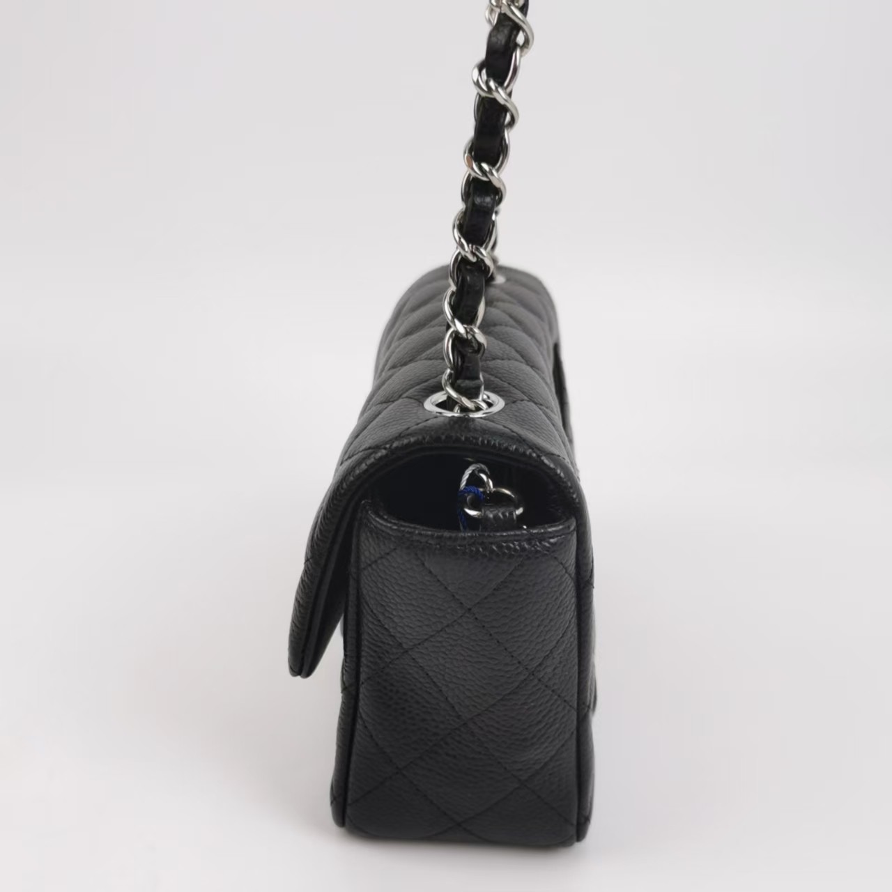 Chanel New Mini Flap Bag 20cm Black Caviar Silver Hardware SHW Auth