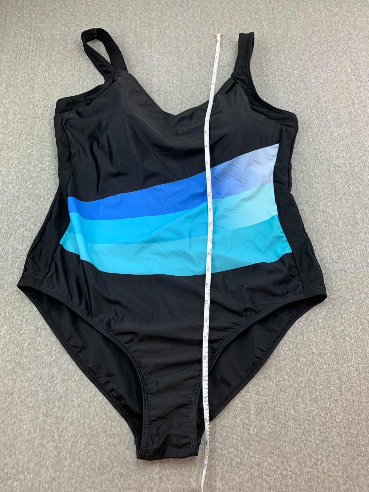 Black Blue Ombre 1 pc Swimsuit Womens 2XL Wide Strap Adjustable Silky High Back