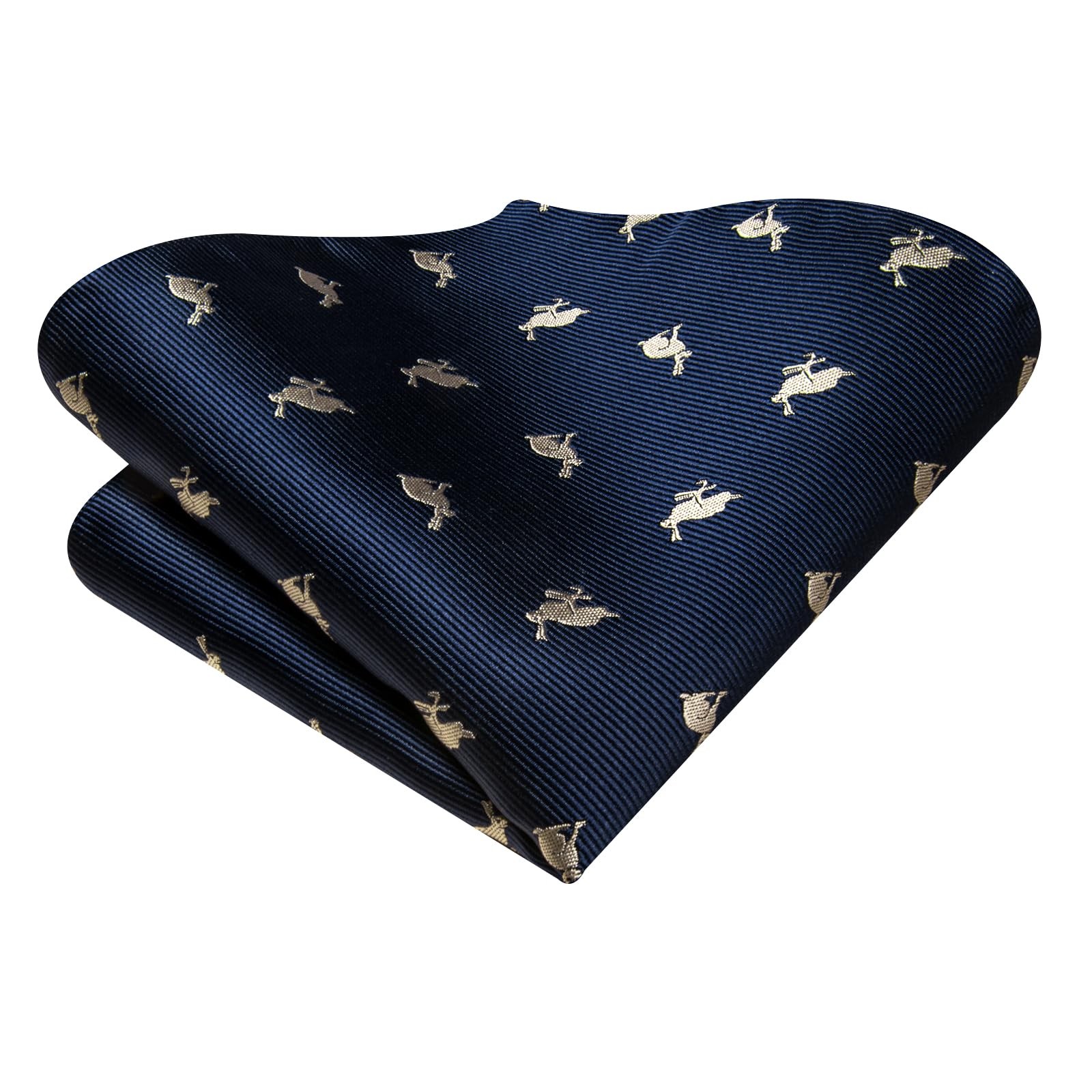 Easter Rabbits Ties for Men Dark Blue Silk Jacquard Funny Necktie Pocket Squa