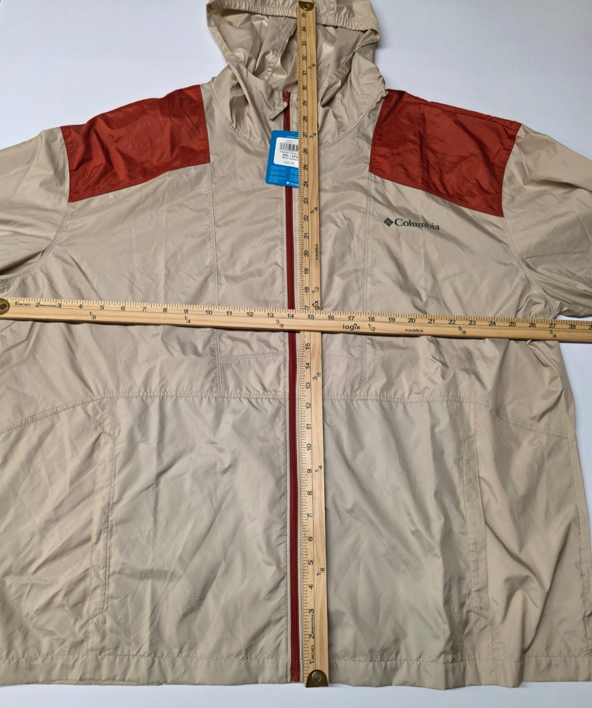 Columbia Flashback Windbreaker Jacket Hooded Beige Red Men’s XXL NWT