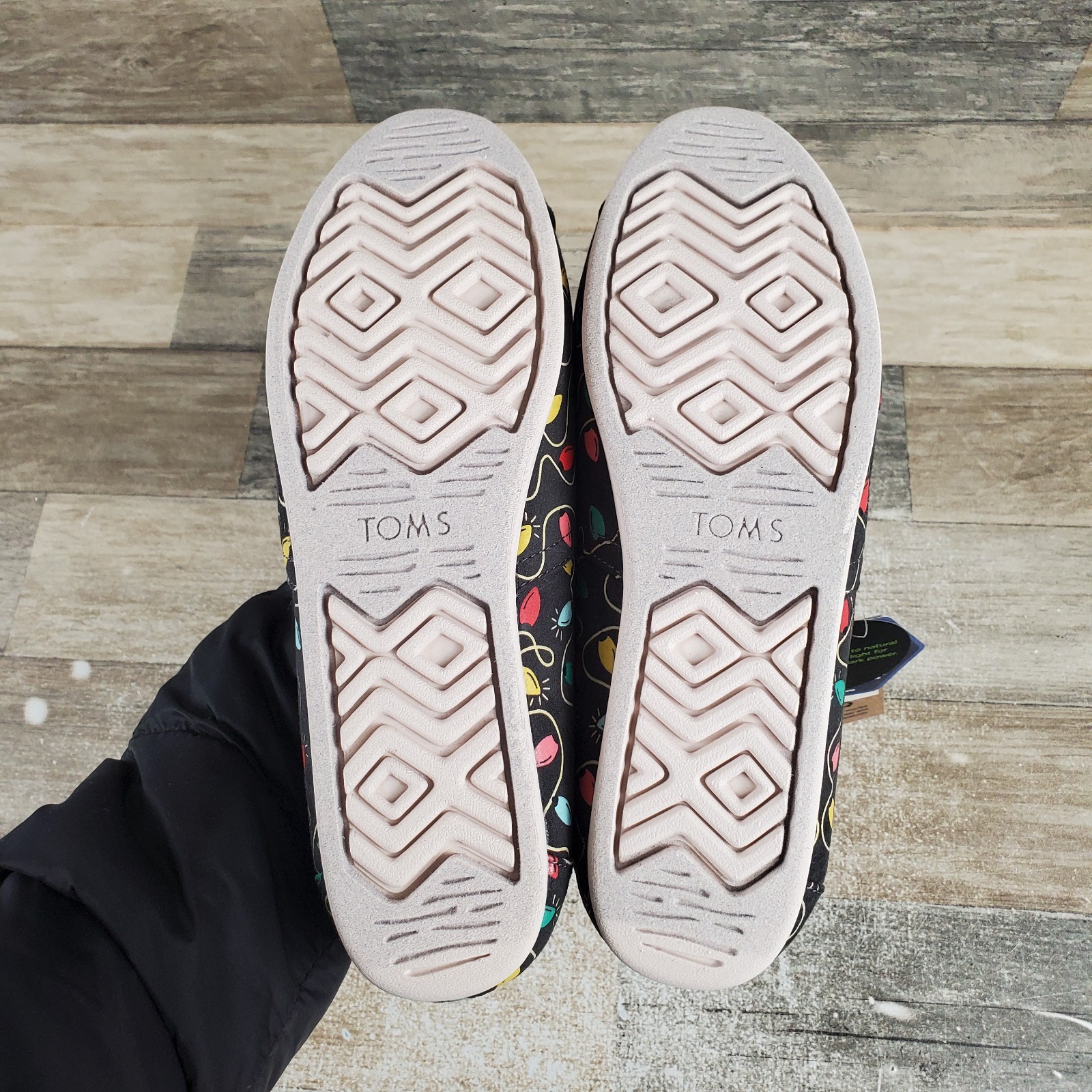 Toms Alpargata Womens Flat 9.5 Black Forged Iron Tree Lights Print Slip On Shoes