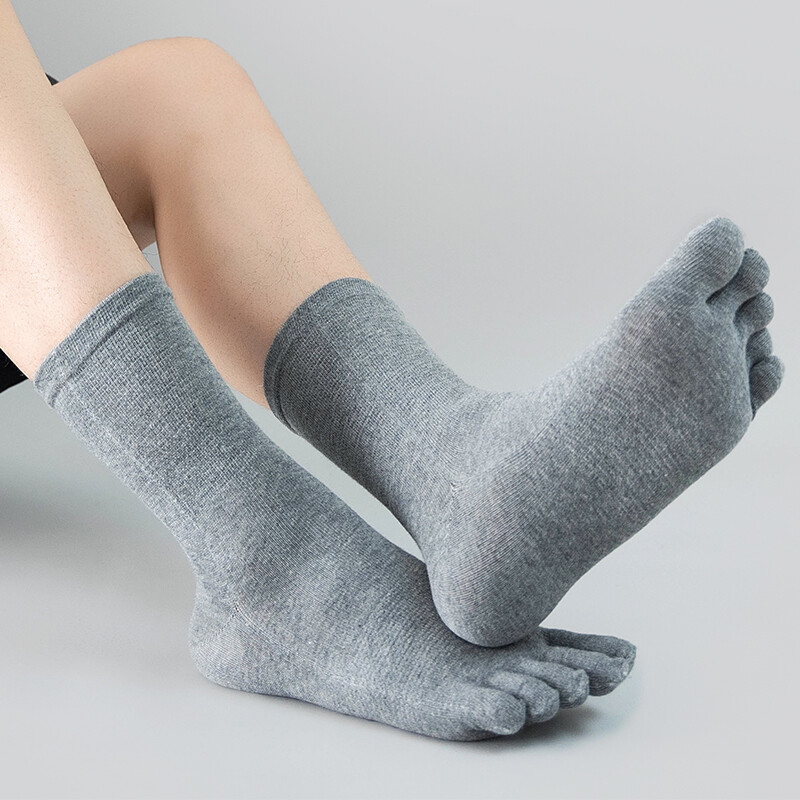 5Pack 100% Cotton Five Finger Toe Crew Ankle Solid Athletic Sport Men Socks 7-11