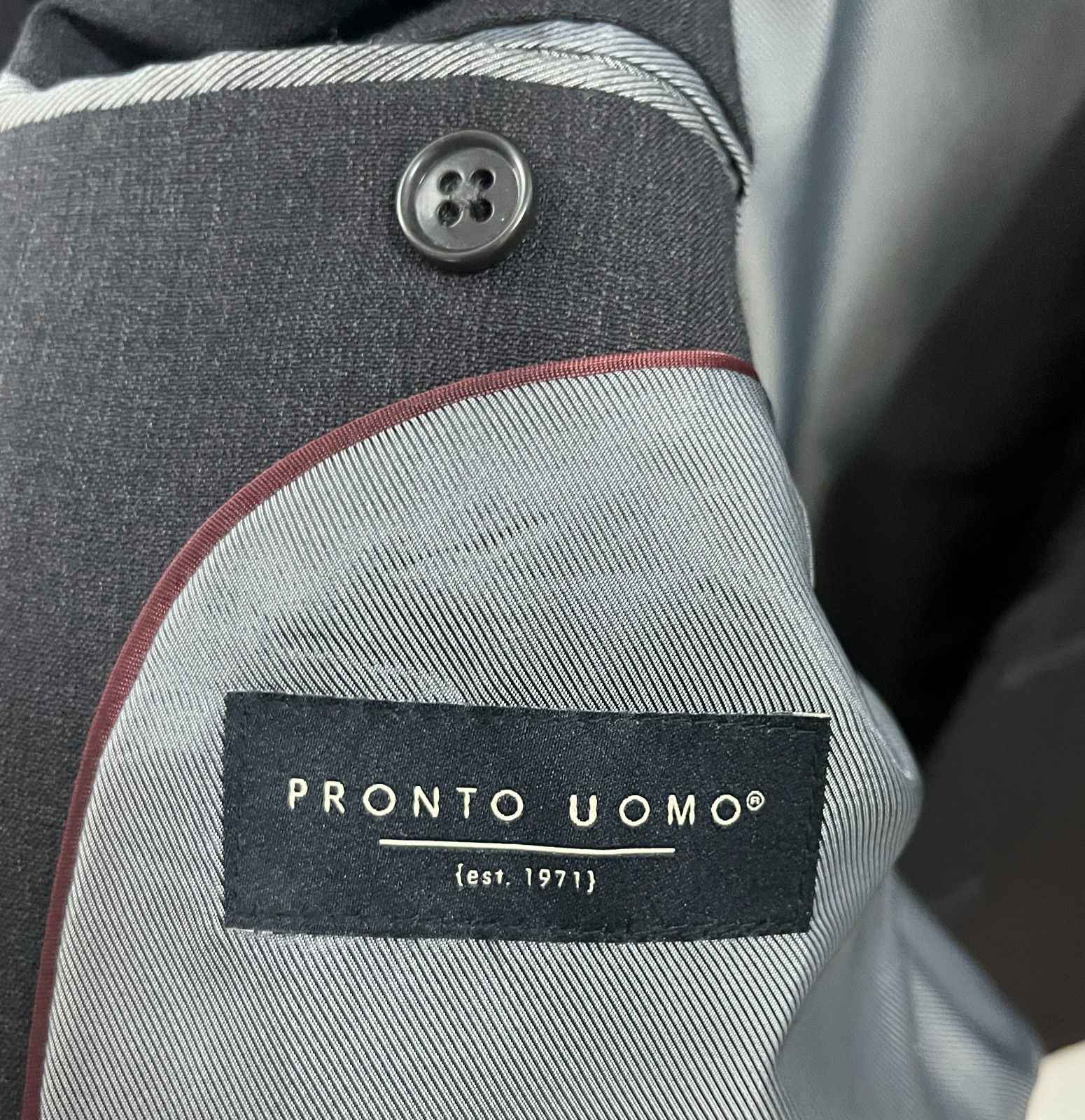 Men’s Suit – PRONTO UOMO, 44 Long, 38 Waist, Charcoal Gray, Pre-owned Excellent