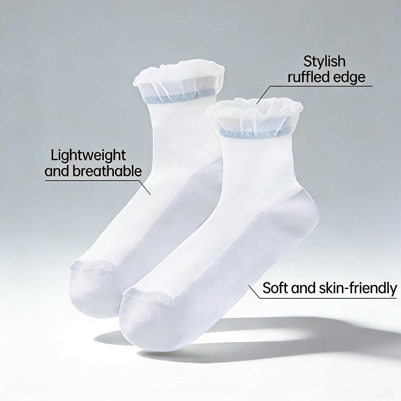 5 Pairs Women’s Frilly Ankle Socks 0, Light Gray, Black, Green, Khaki, Blue