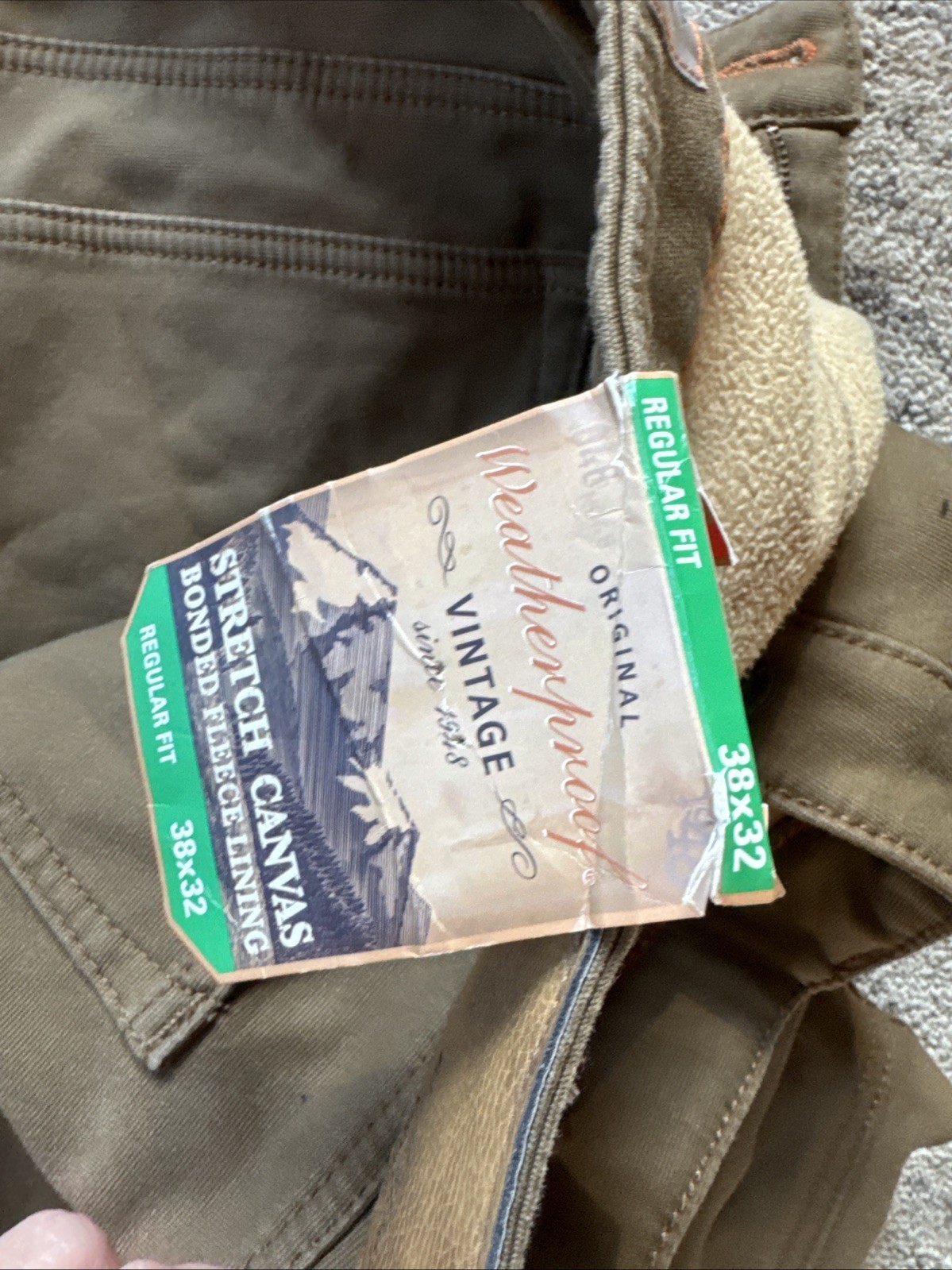 Weatherproof Vintage Fleece Lined Stretch Canvas Regular Fit Men’s 38×32 Wheat