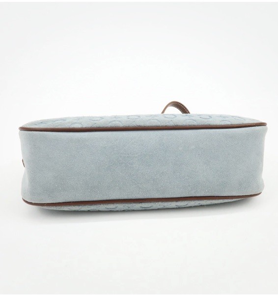 CELINE C Macadam Suede Leather Pochette Shoulder Bag (RARE Light Blue) Vintage