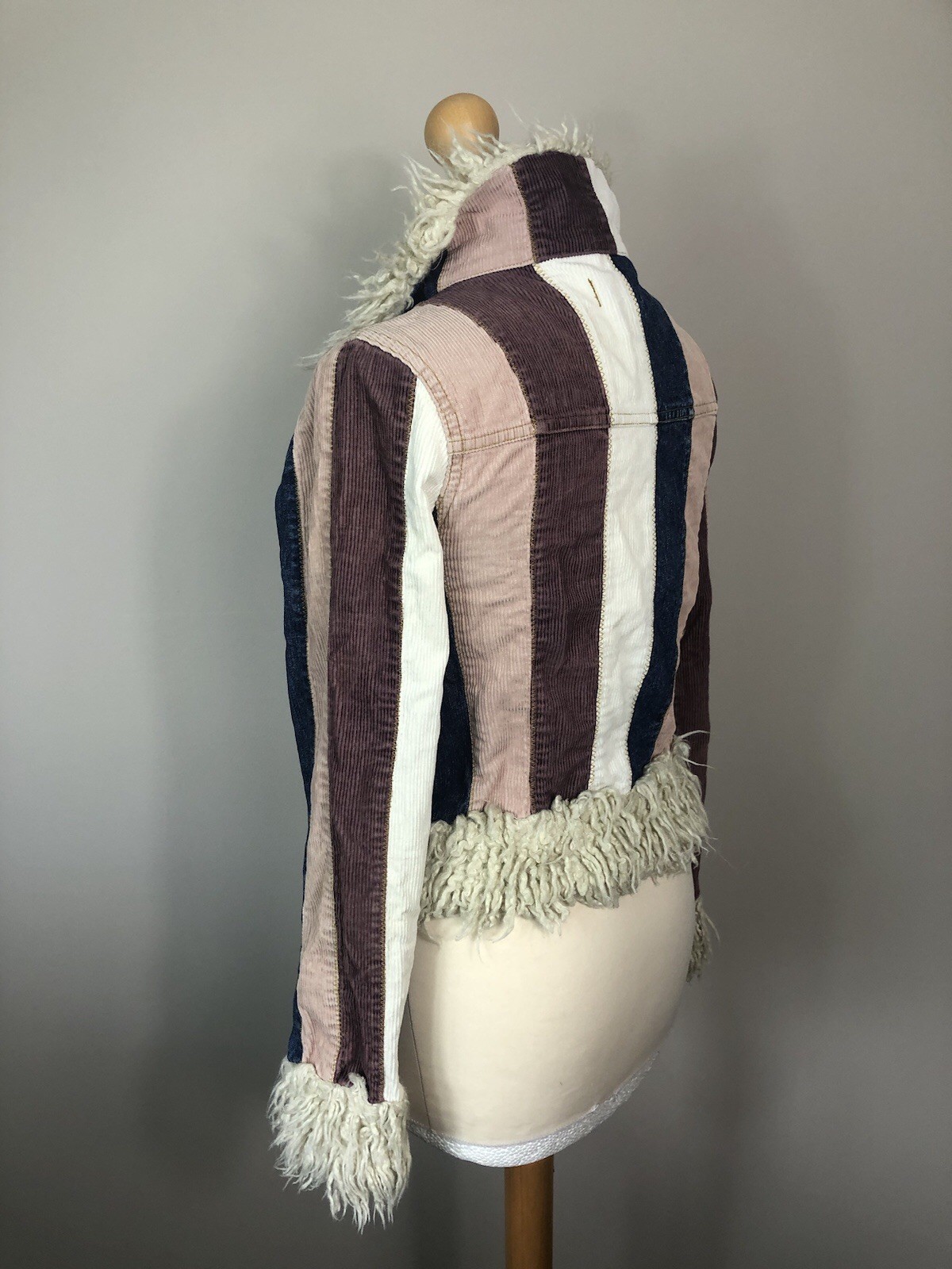 Miss Posh Denim Cord Striped short Penny Lane Afghan coat Jacket Size 8
