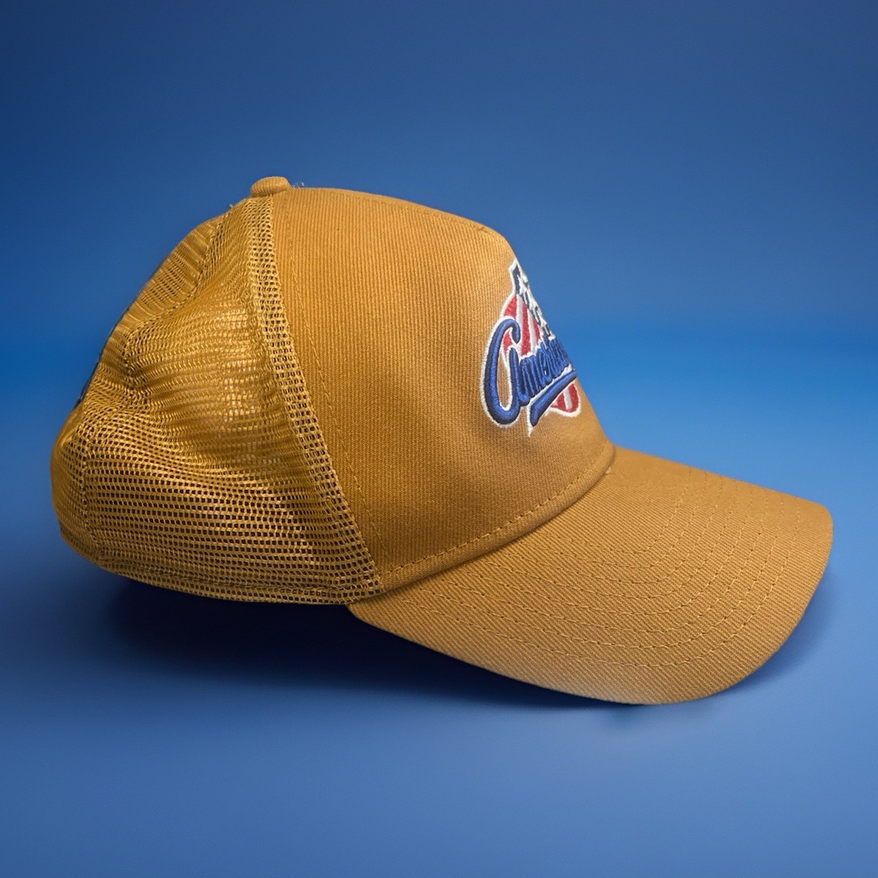 New Era Tan Mesh Back Adjustable Trucker Hat USA Graphic One Size