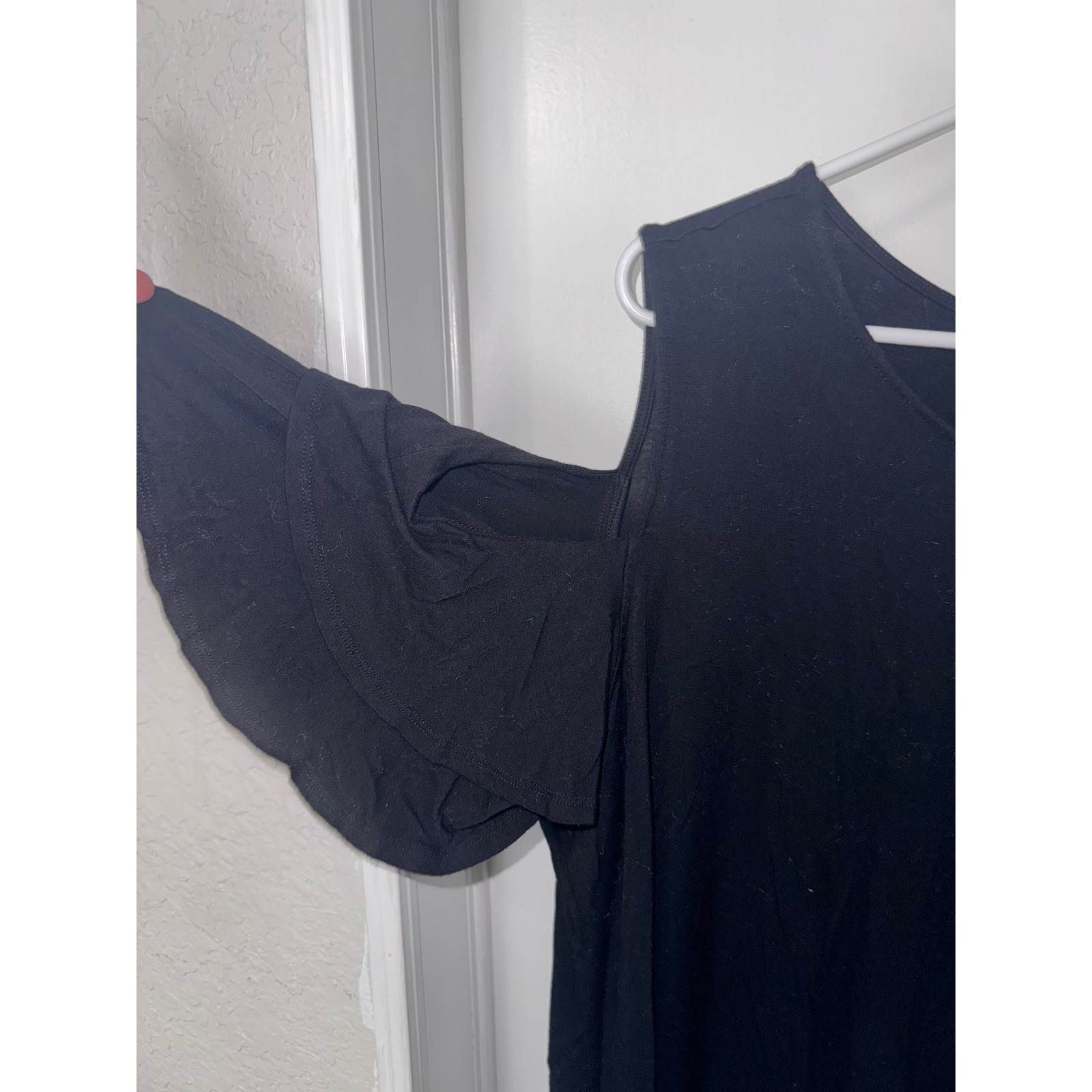 Brina & EM Black Cold Shoulder Ruffle Sleeve Shift Dress Womens 3X