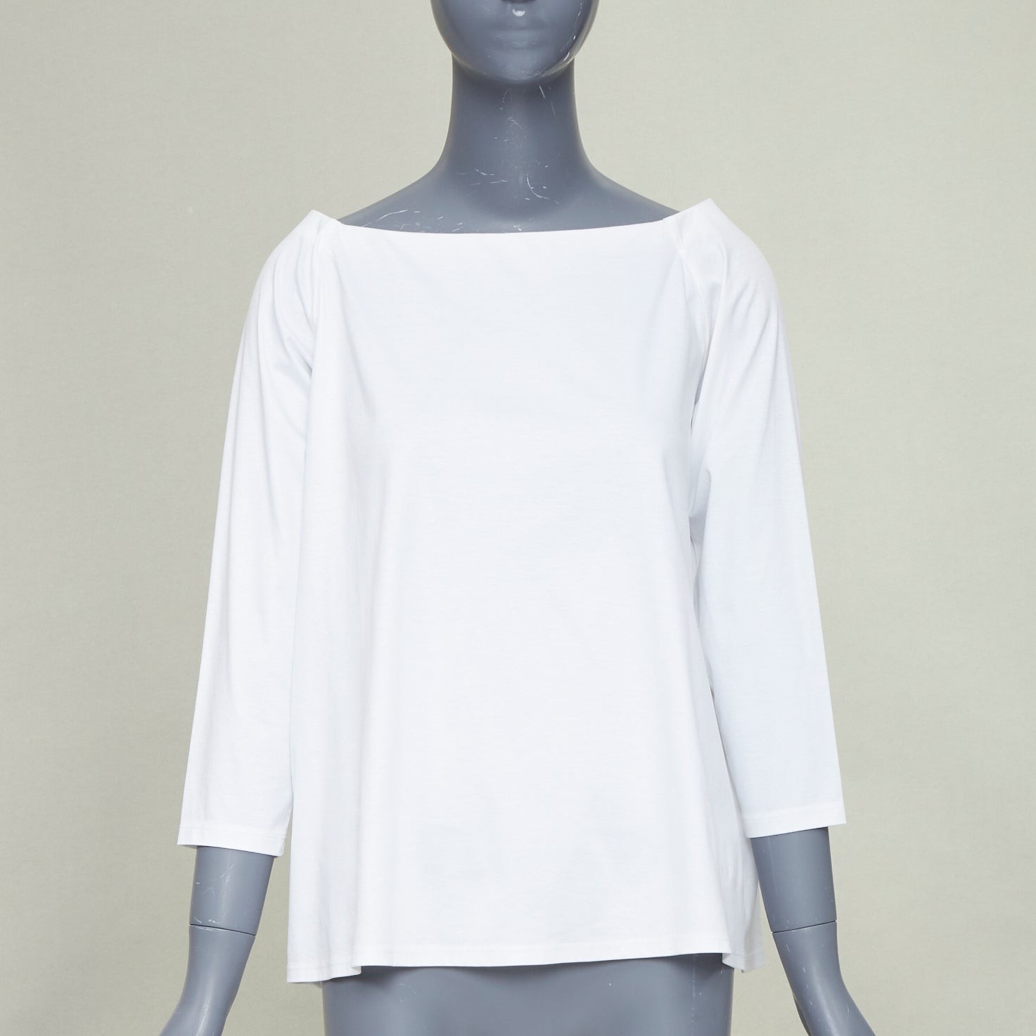 THE ROW Pepper white cotton stand up tape lined bateau neck crop sleeves top XS