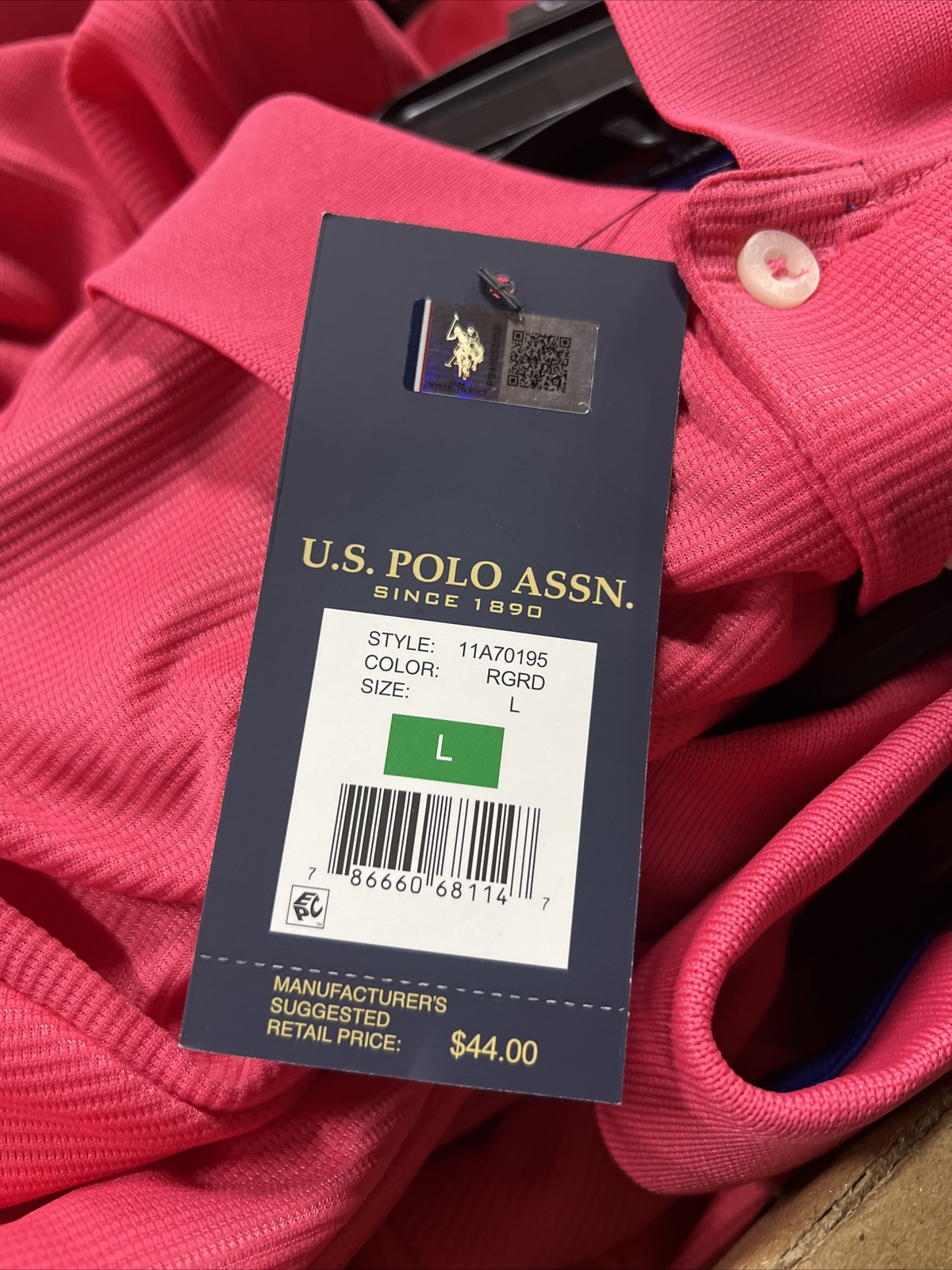 U.S. POLO ASSN. Pink Polo Shirt, Men’s Size Large