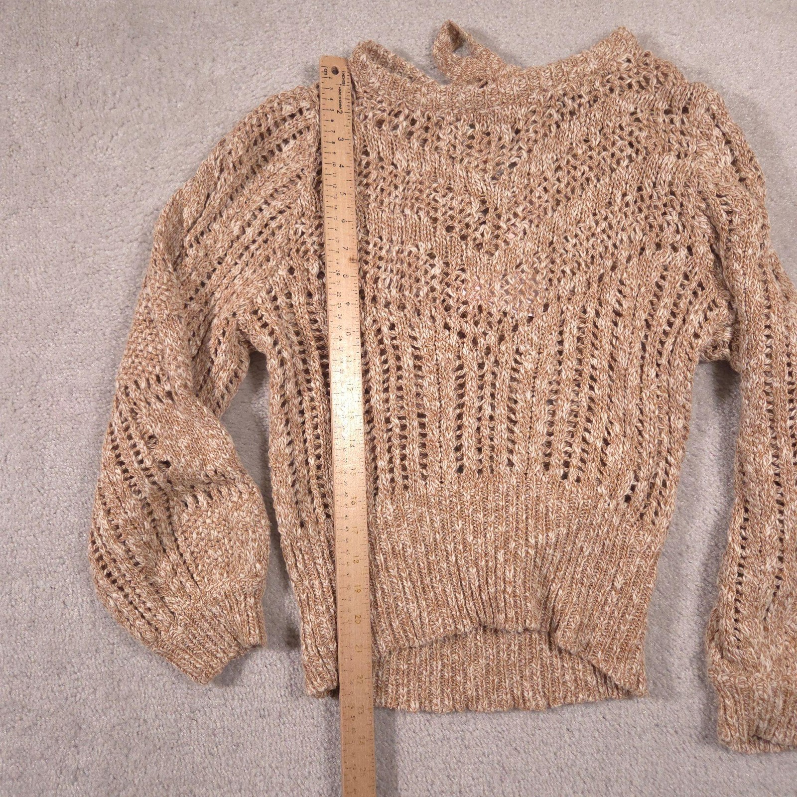 Willow-Root Sweater Womens XL Beige Open Knit Tie Back Pullover Long Sleeve