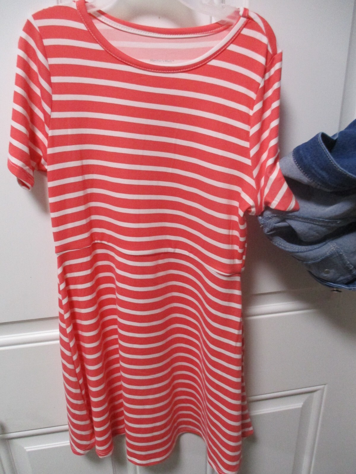 Member’s Mark Girls Coral Stripe Denim Jacket Dress Set 4/5 6/6x 7/8 10/12 14/16