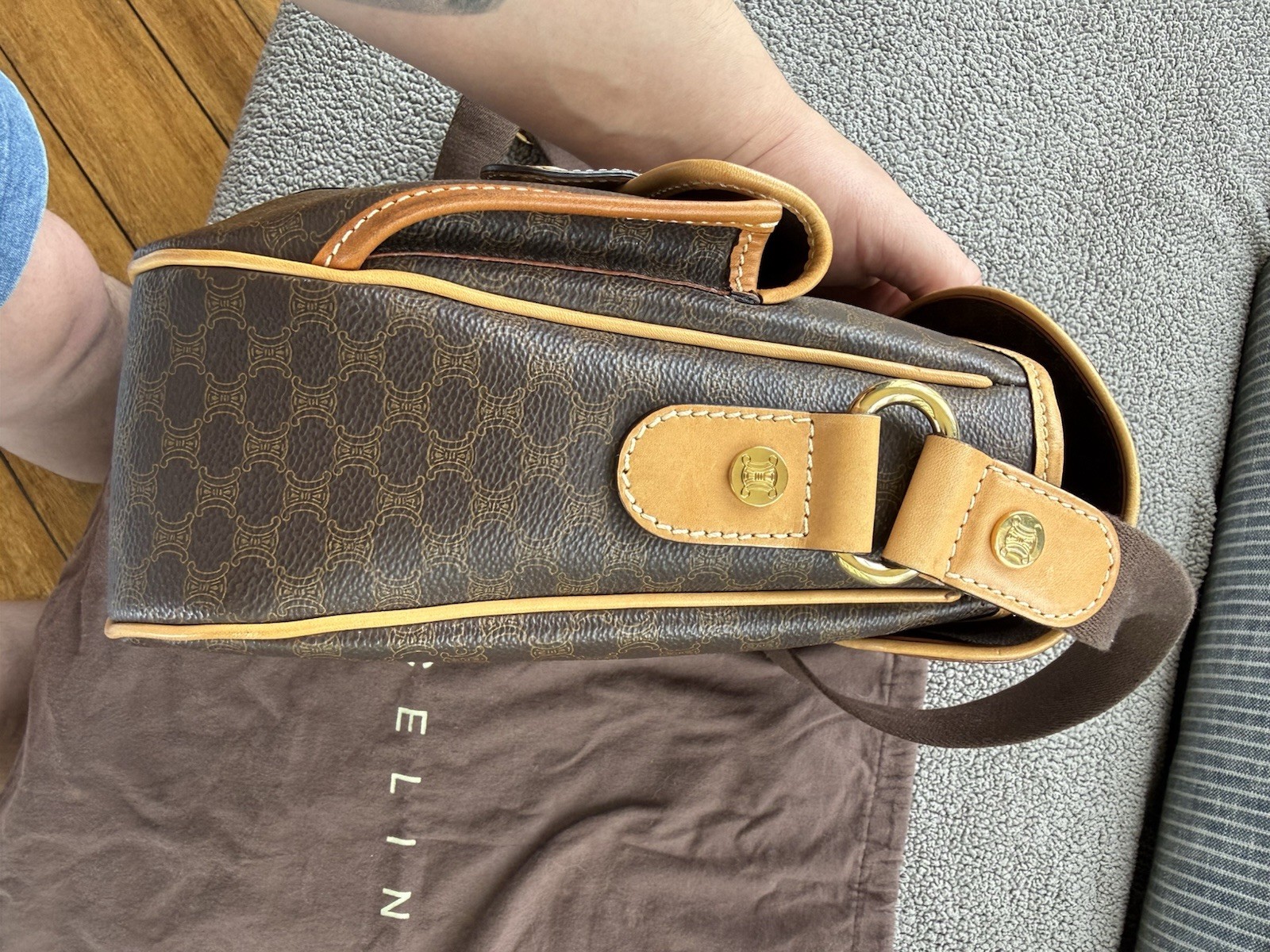 CELINE Macadam Brown Small Crossbody Bag Adjustable Strap Dust Bag