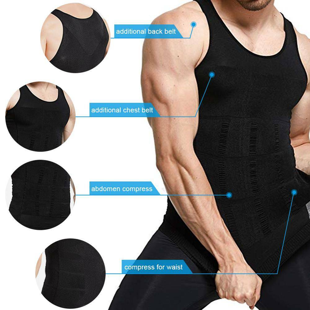 Men Slimming Body Shaper Posture Corrector Vest Abdomen Compression Tops T-Shirt