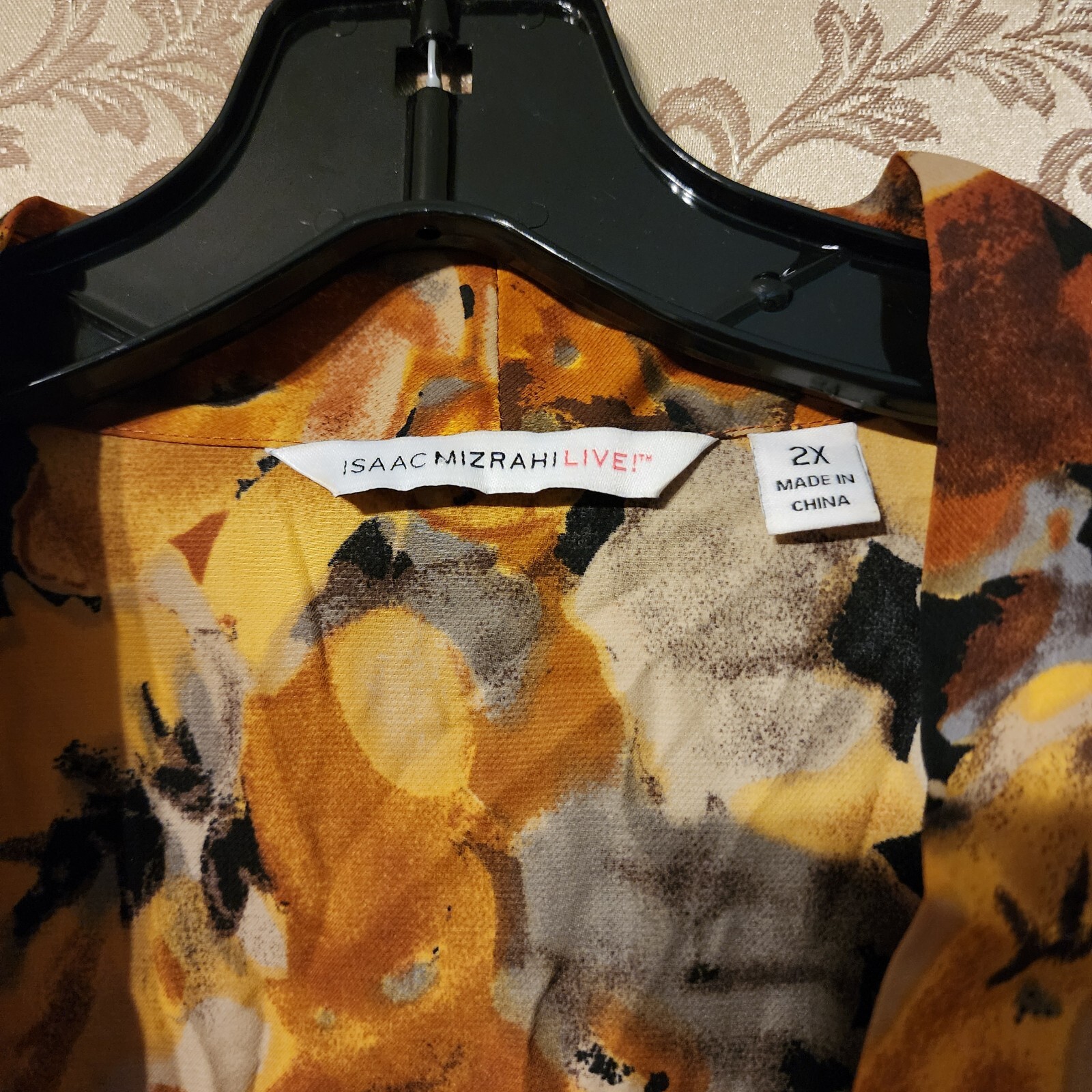Isaac Mizrahi Live Mustard Yellow Multi-Color Blouse Top Size 2X
