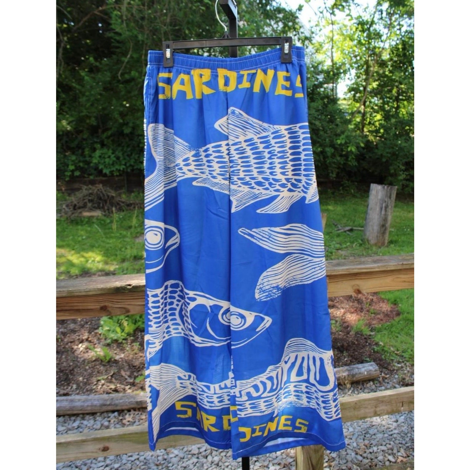Sardines Fish Print Linen Blend Wide Leg Pants – Size 1XL (Fits Like XL) 🐟💙