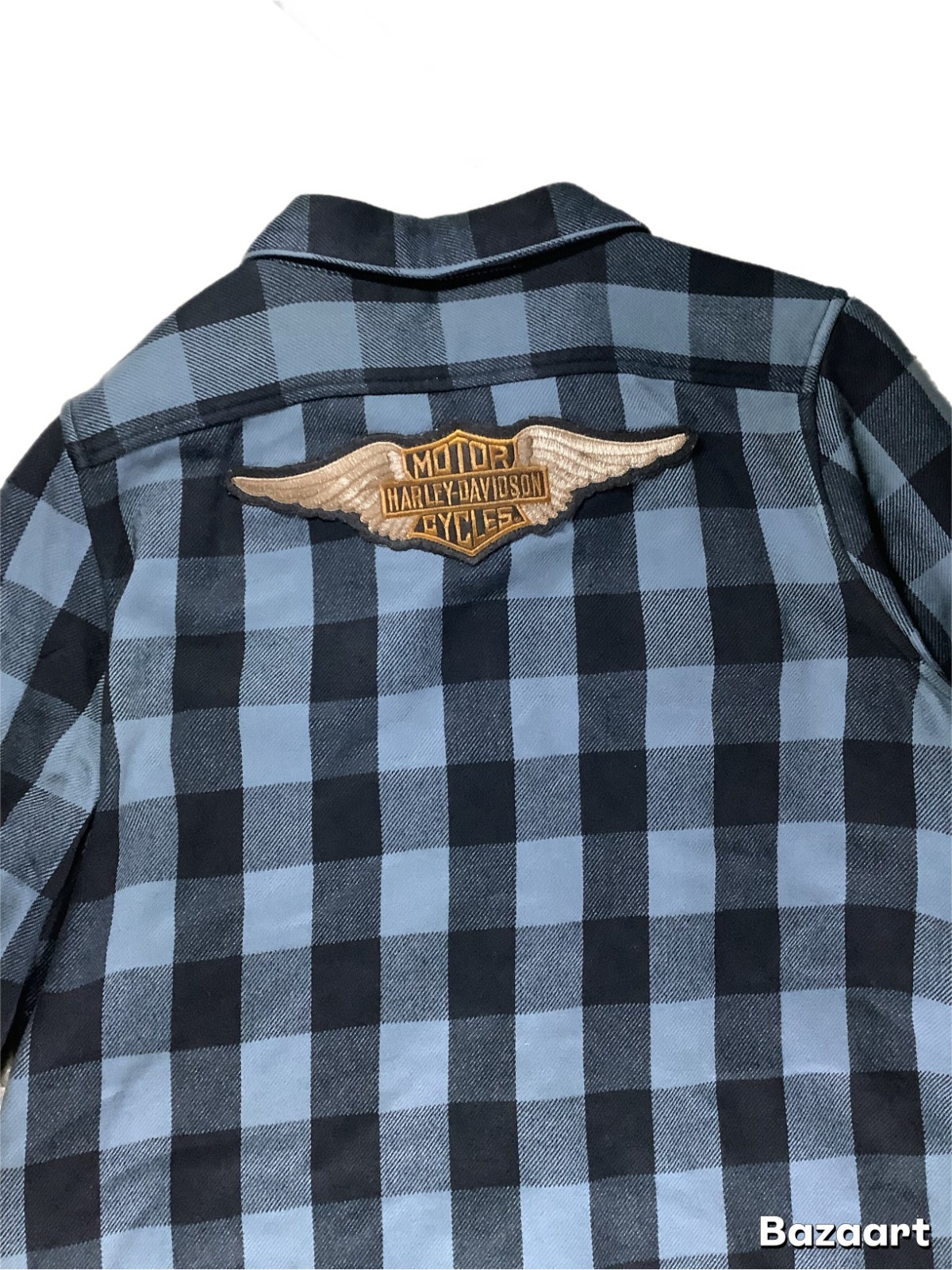 Harley-Davidson Women’s Heavy Duty Plaid Shirt Blue Black Button Up L (262)
