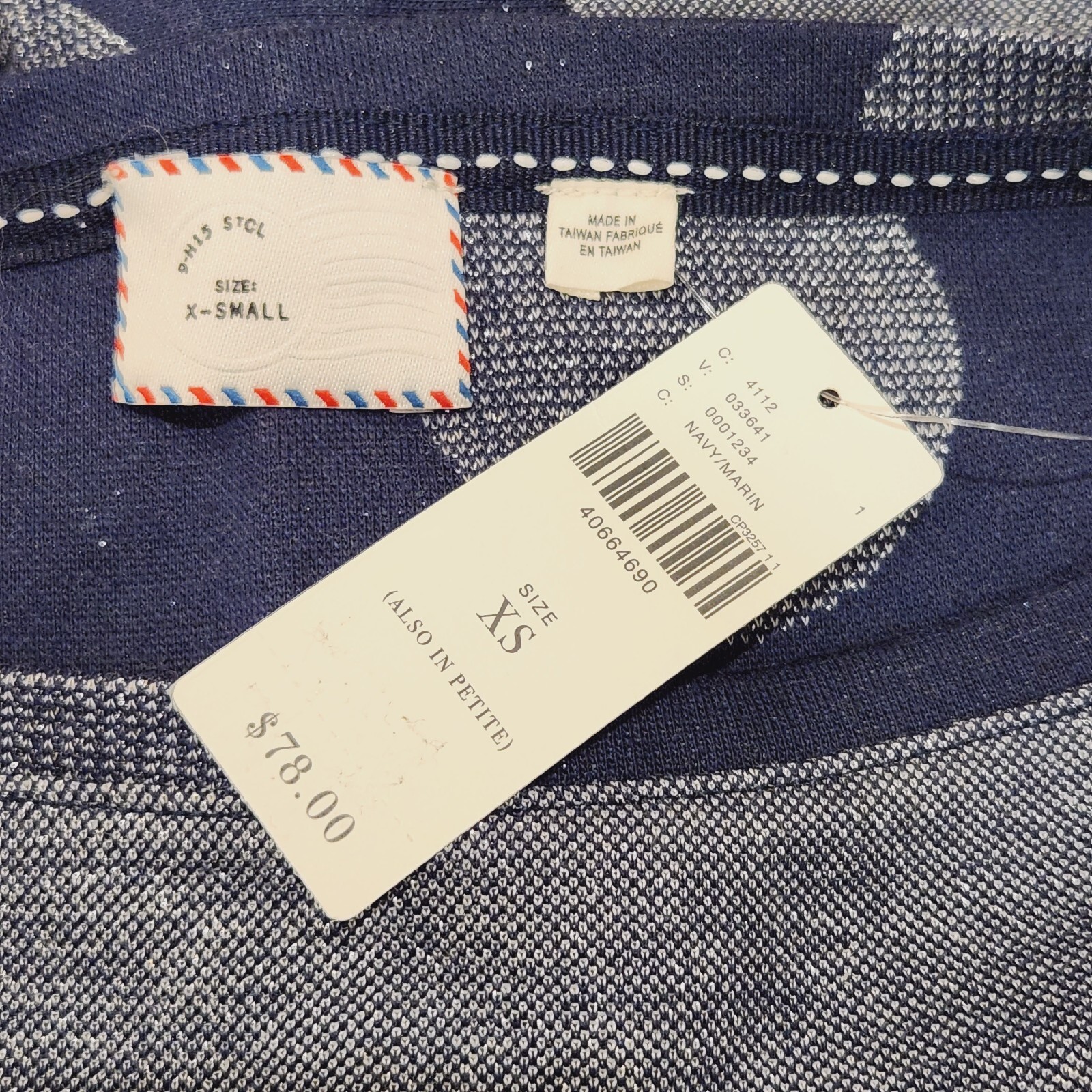 NWT POSTMARK Anthropologie Navy Metallic Dot Cropped Sweatshirt Size XS C261