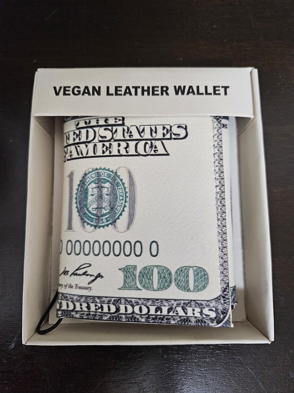 Vegan Leather Wallet Tri Fold Money $100 Bill Design Brand New