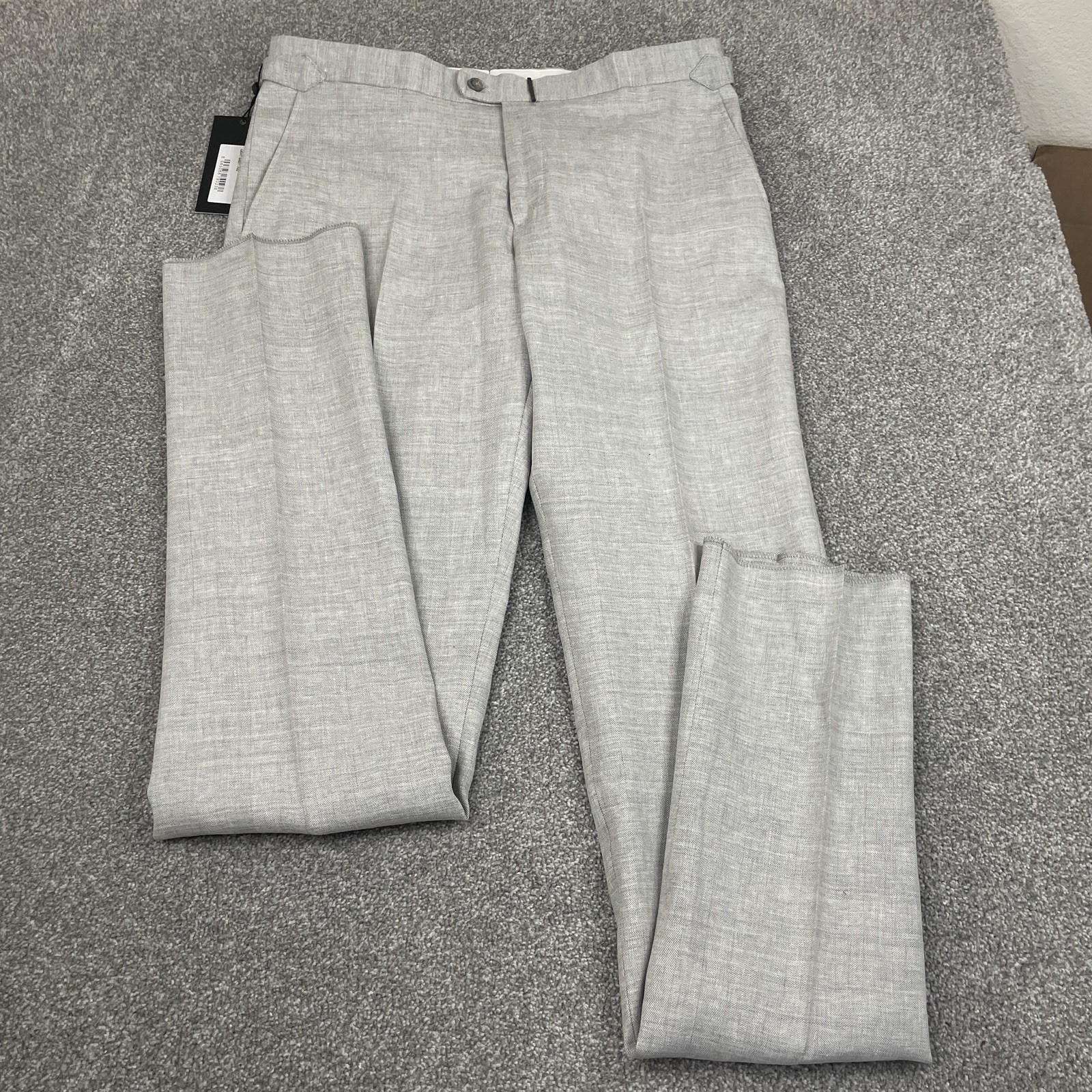 Hawes & Curtis Trouser Pant Men 32 Linen Wool Vitale Barberis Traveller Unhemmed