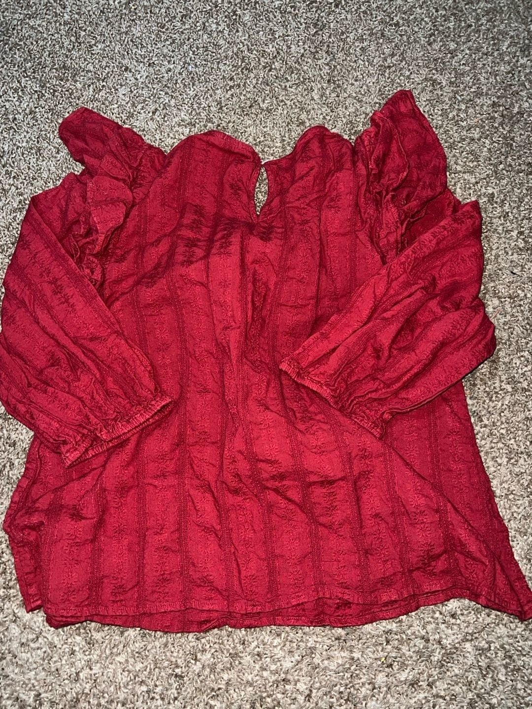 Universal Thread Maroon Ruffle Sleeve Eyelet Embroidered Blouse