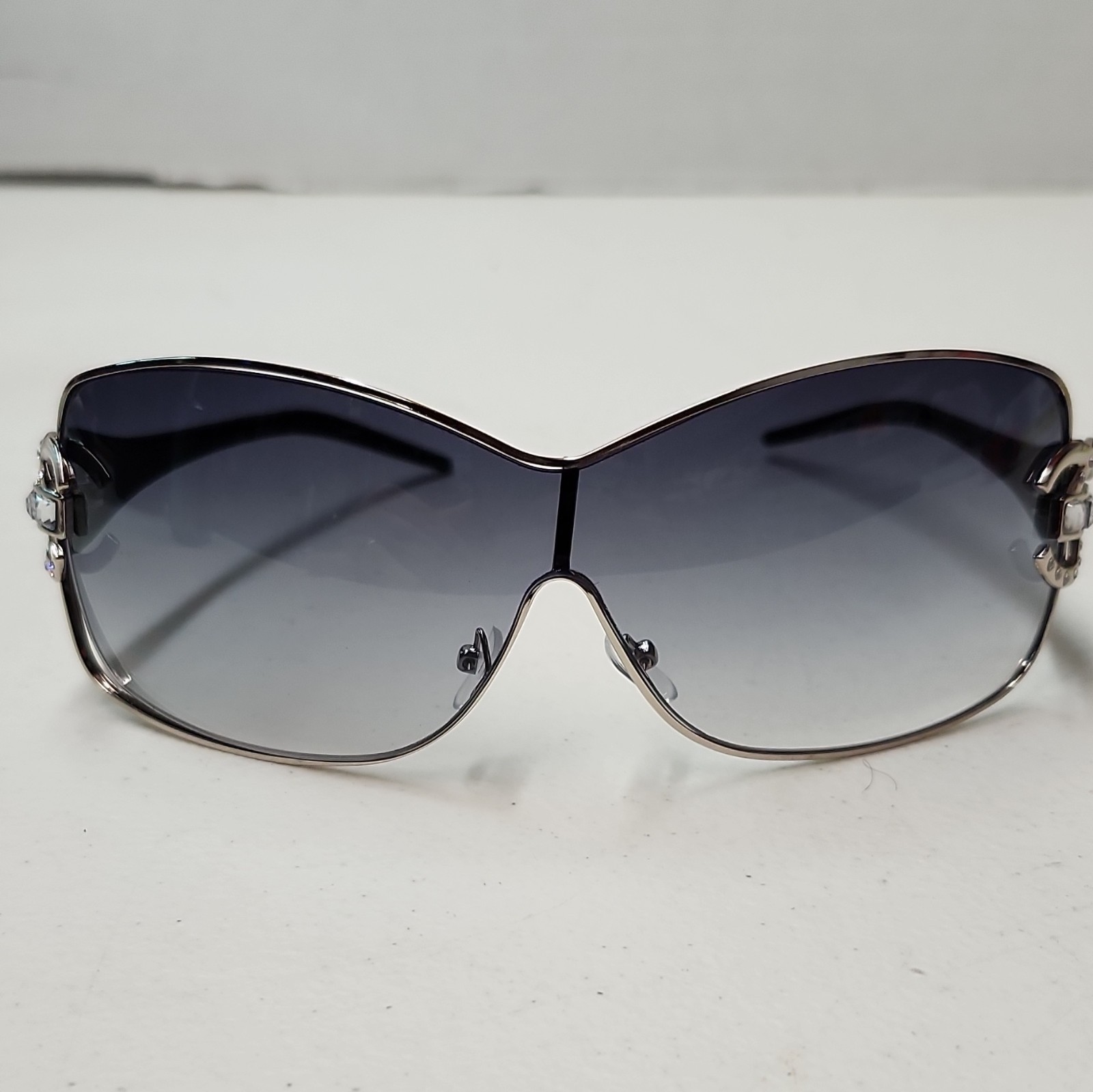 Women’s Rimless Sunglasses Black Plastic/Metal Frame Gray Gradient Tinted Lens