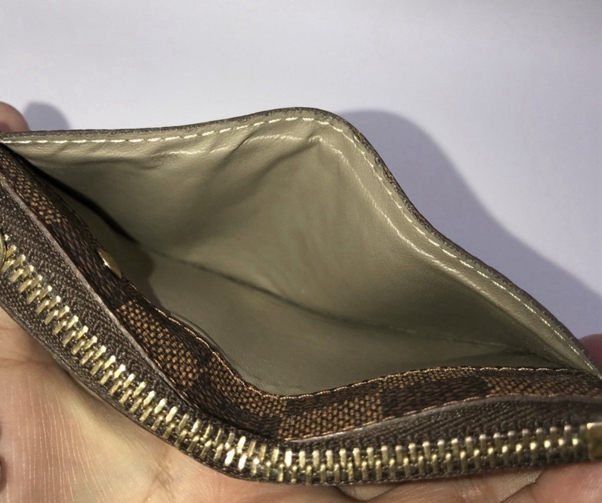 Auth Damier Ebene Cle Label Collection Label Print Coin Case