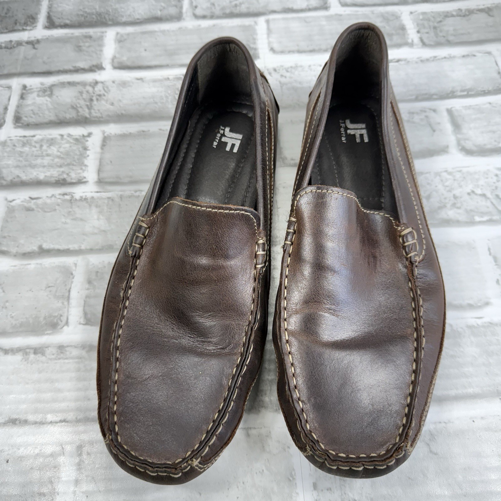 JF J Ferrar Men’s Size 11 Brown Leather Slip On Moc Driving Loafer Shoes