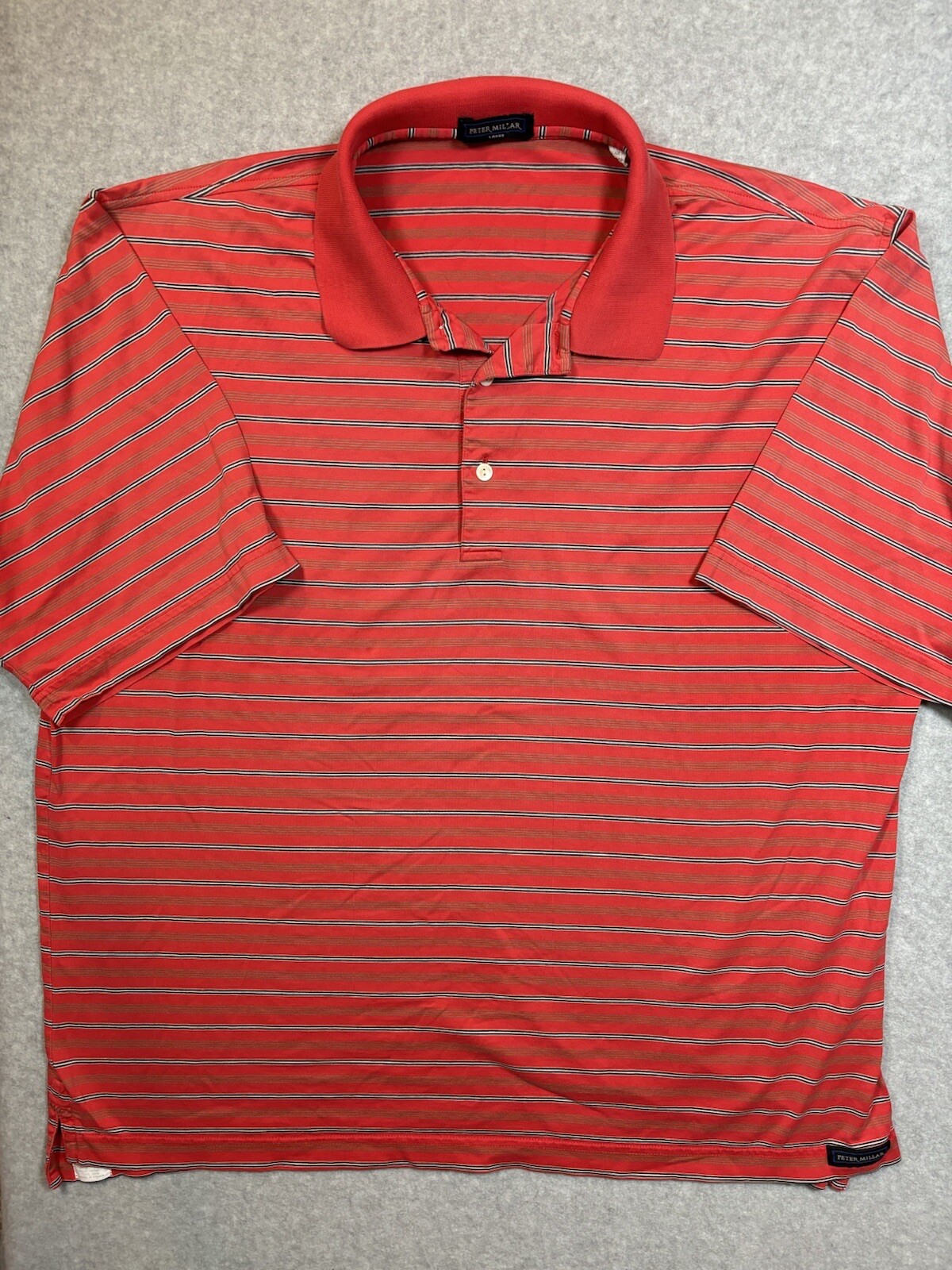 Peter Millar Golf Polo – Red With White And Black Stripes – Size Large