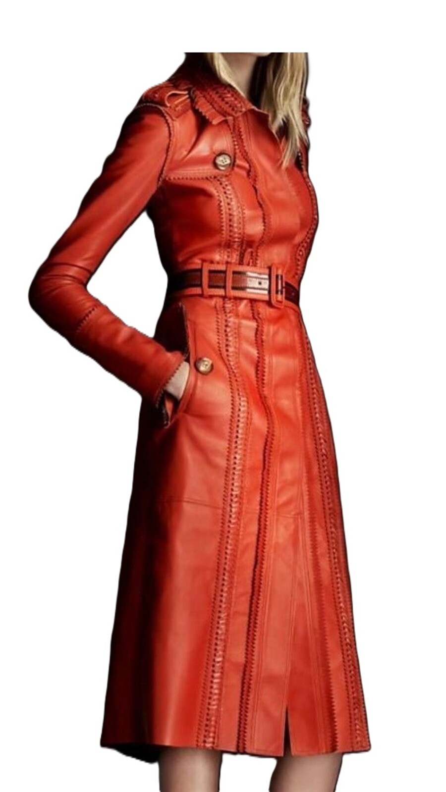 Leather Trench Coat Women’s Genuine Lambskin Winter Long Overcoat Jacket Outwear