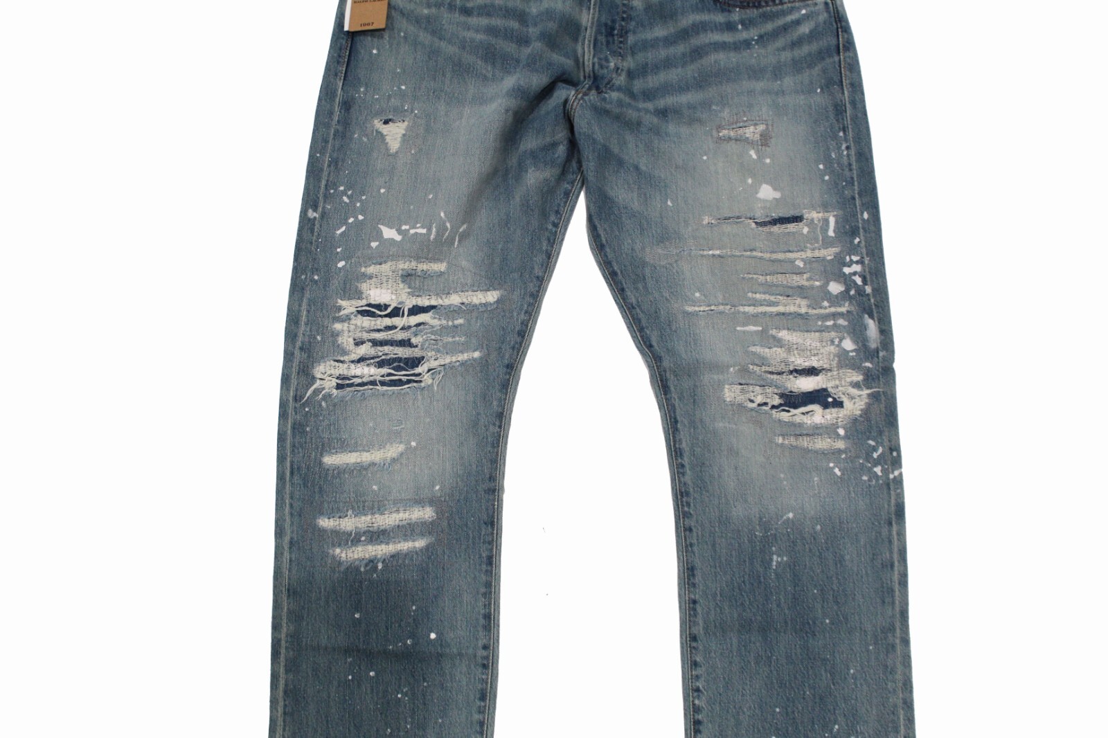 Polo Ralph Lauren Sullivan Slim Patchwork Distressed Paint Splat Denim Jeans NWT