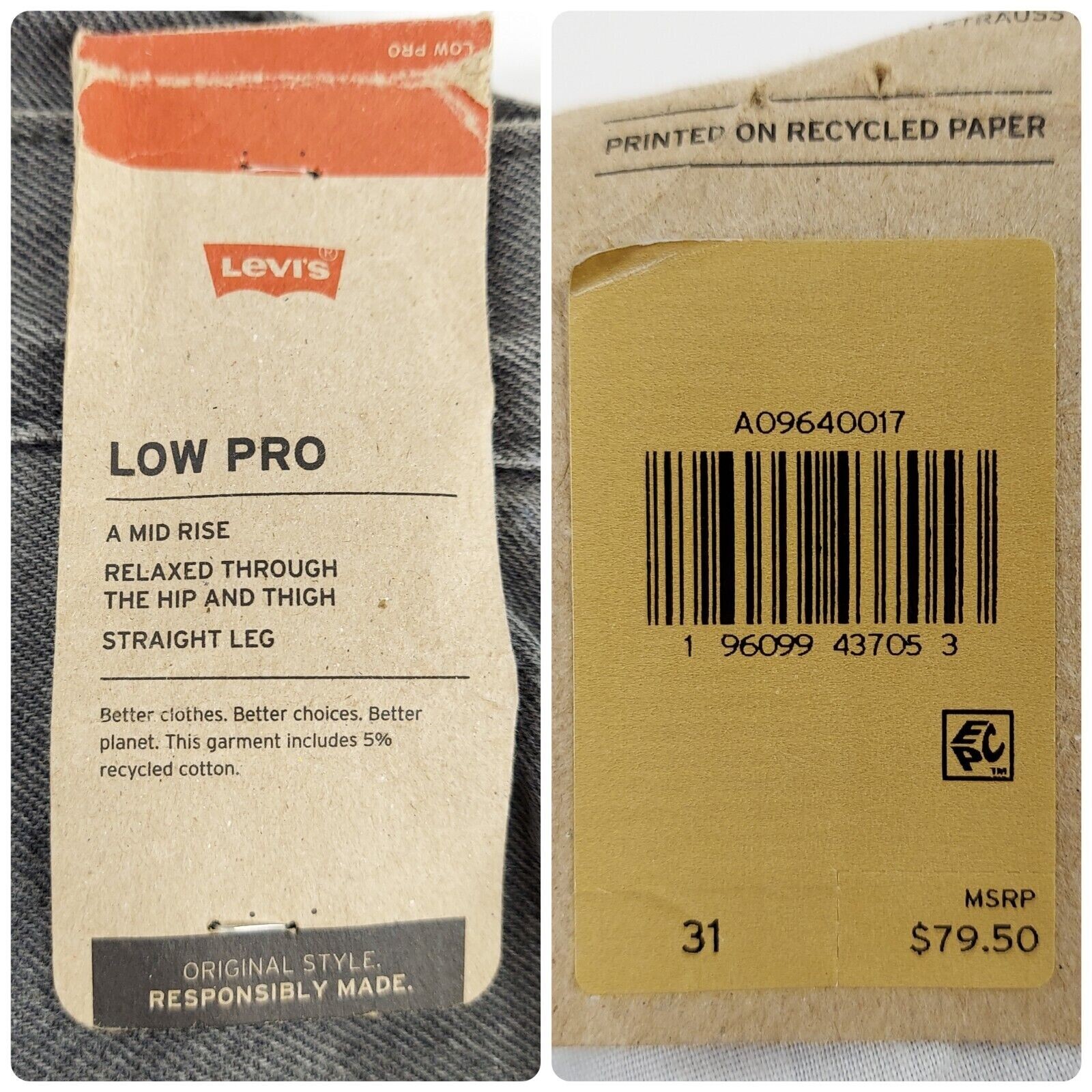 Levi’s Women’s Low Pro Light Gray Bleach Splatter Straight-Leg Jeans New w/ Tags