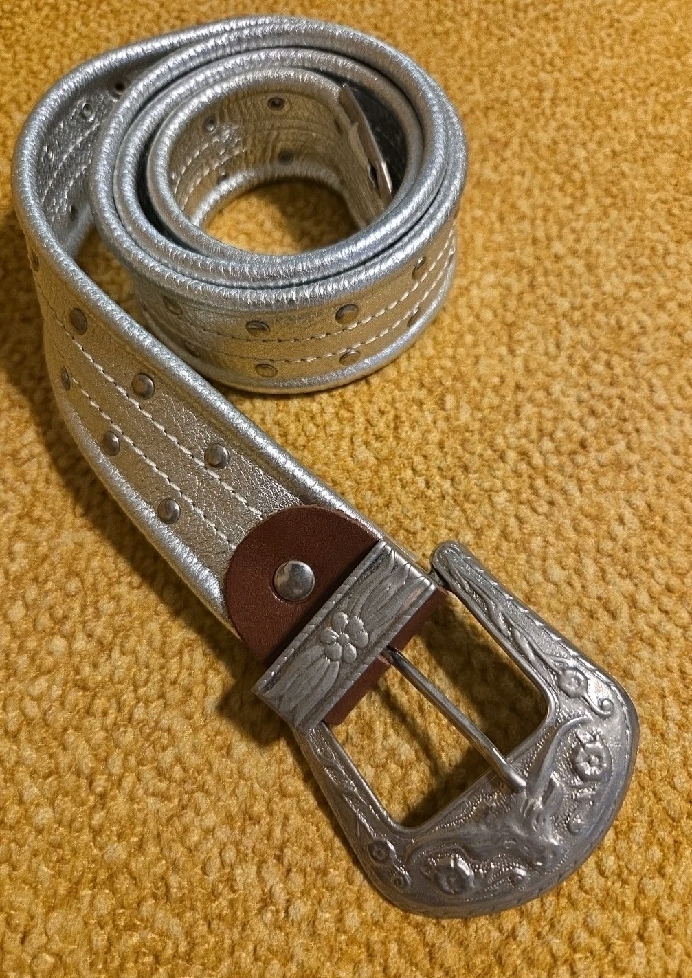 Hector Made In Italy Silver Studded Belt Calf Leather Western Look 60″ M/L