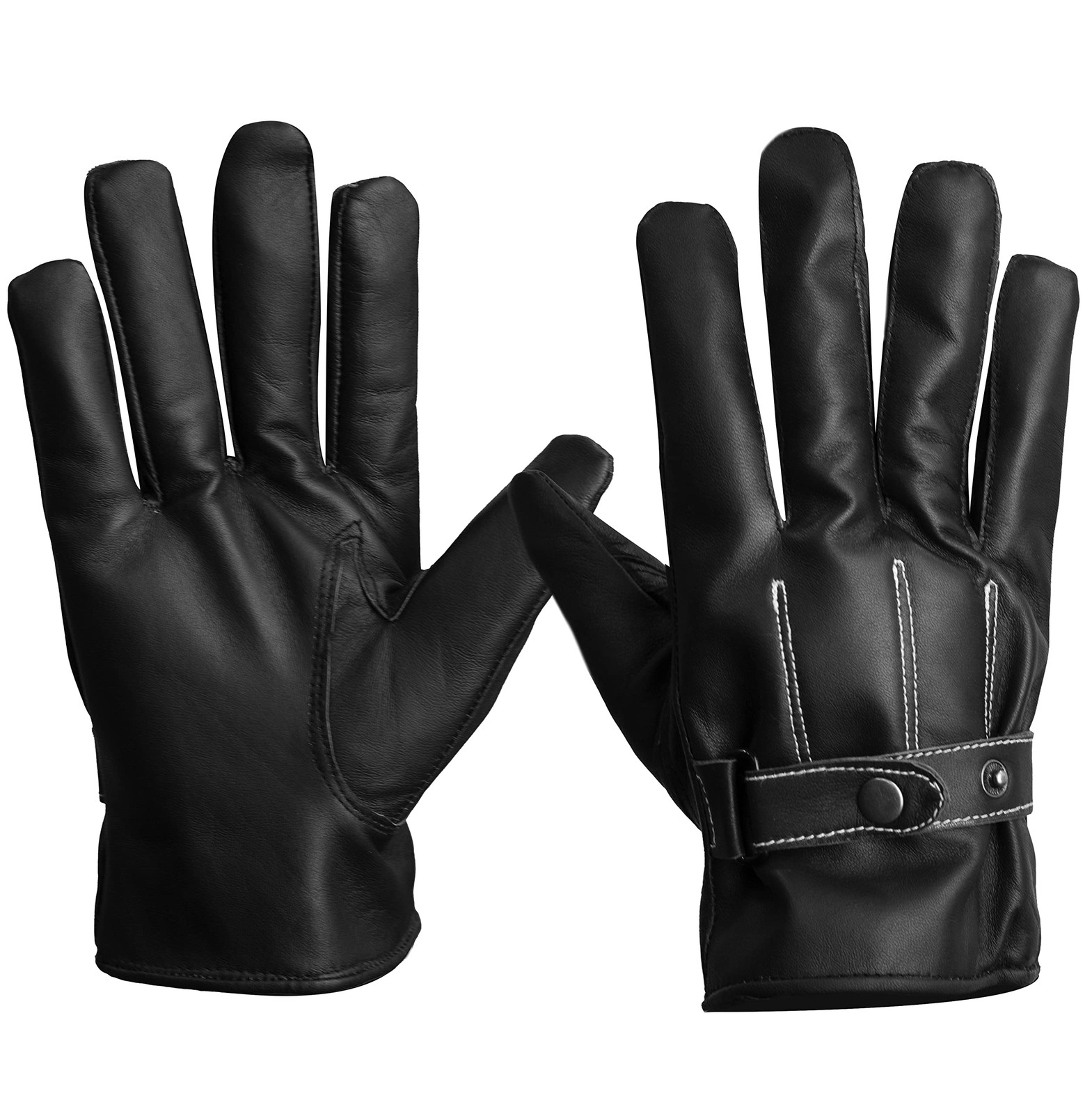 Mens Real Leather Driving Gloves Warm Winter Thin Button Down Riding Glove
