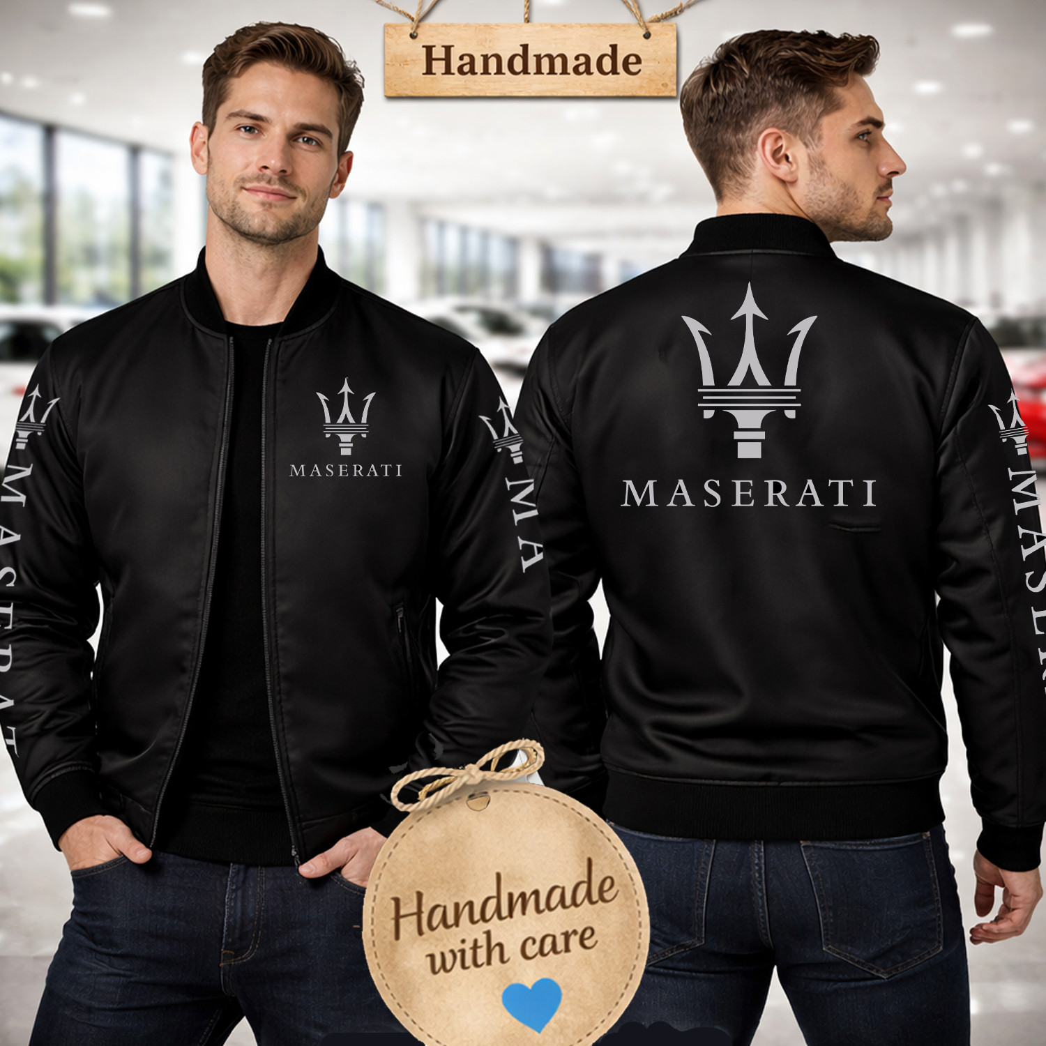 VTG Maserati Racing Car Logo Windproof Lightweight Bomber Jacket – Custom Made