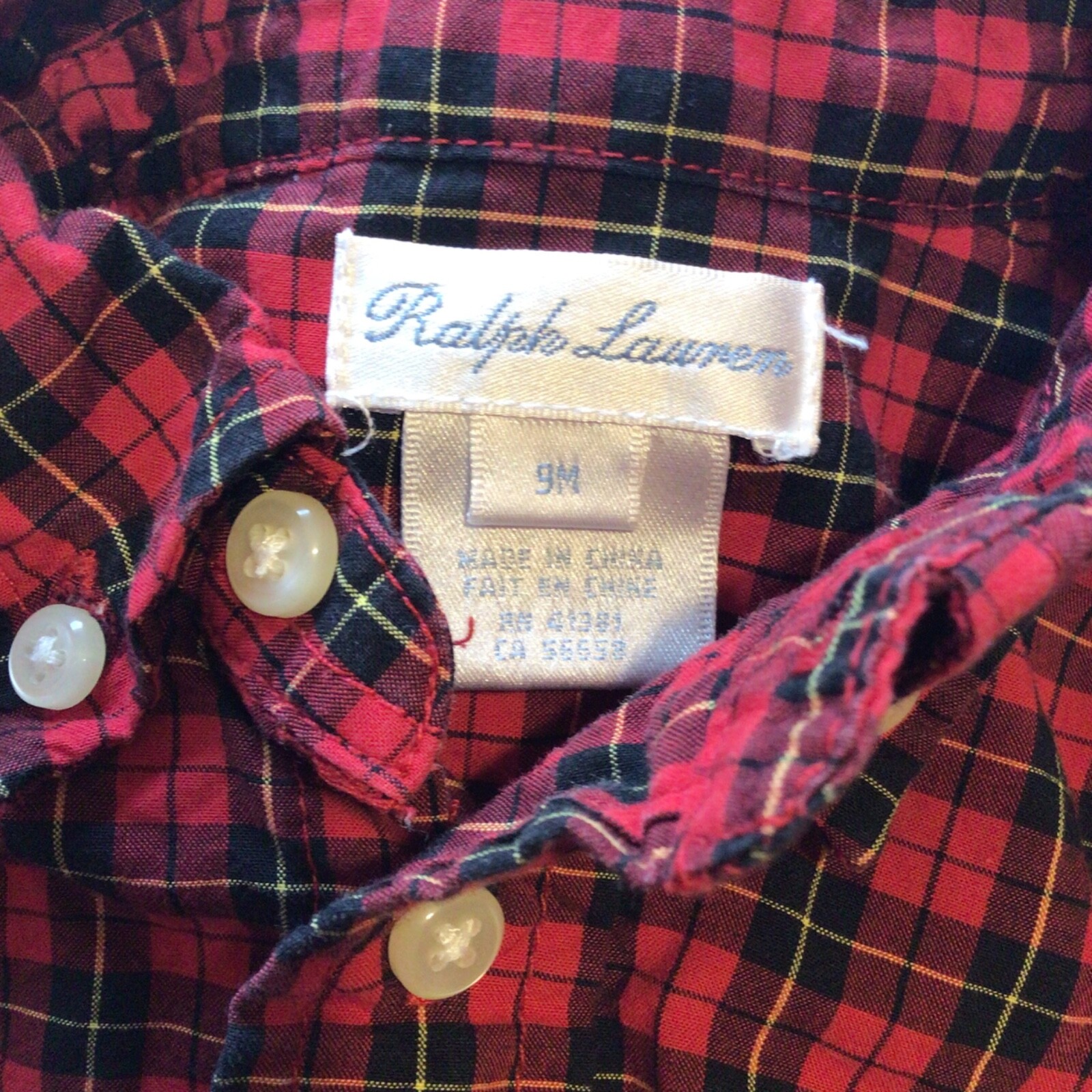 Ralph Lauren Kids Plaid Button Down Shirt 9M Red Tartan Check Classic Holiday