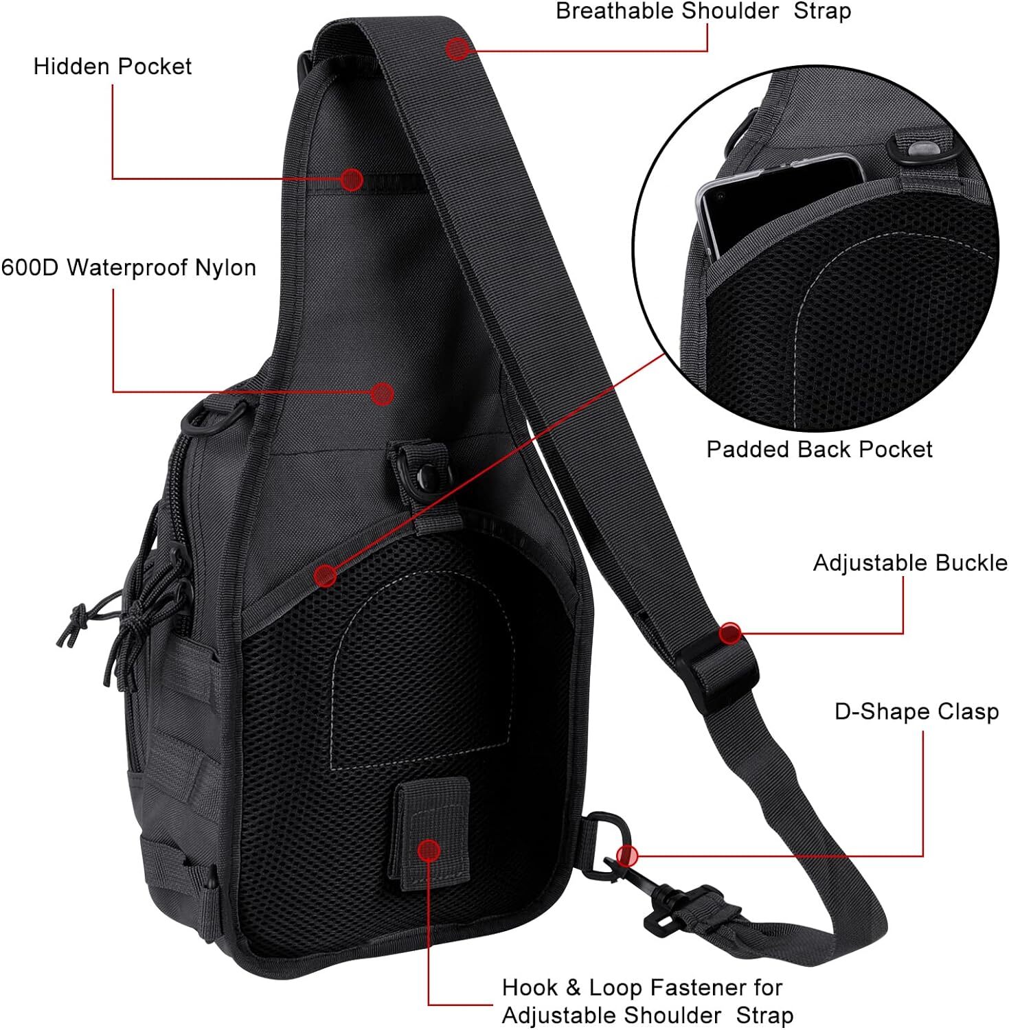 Tactical Sling Shoulder Bag Compact Chest Concealed Carry Gun Bag for Outdoor