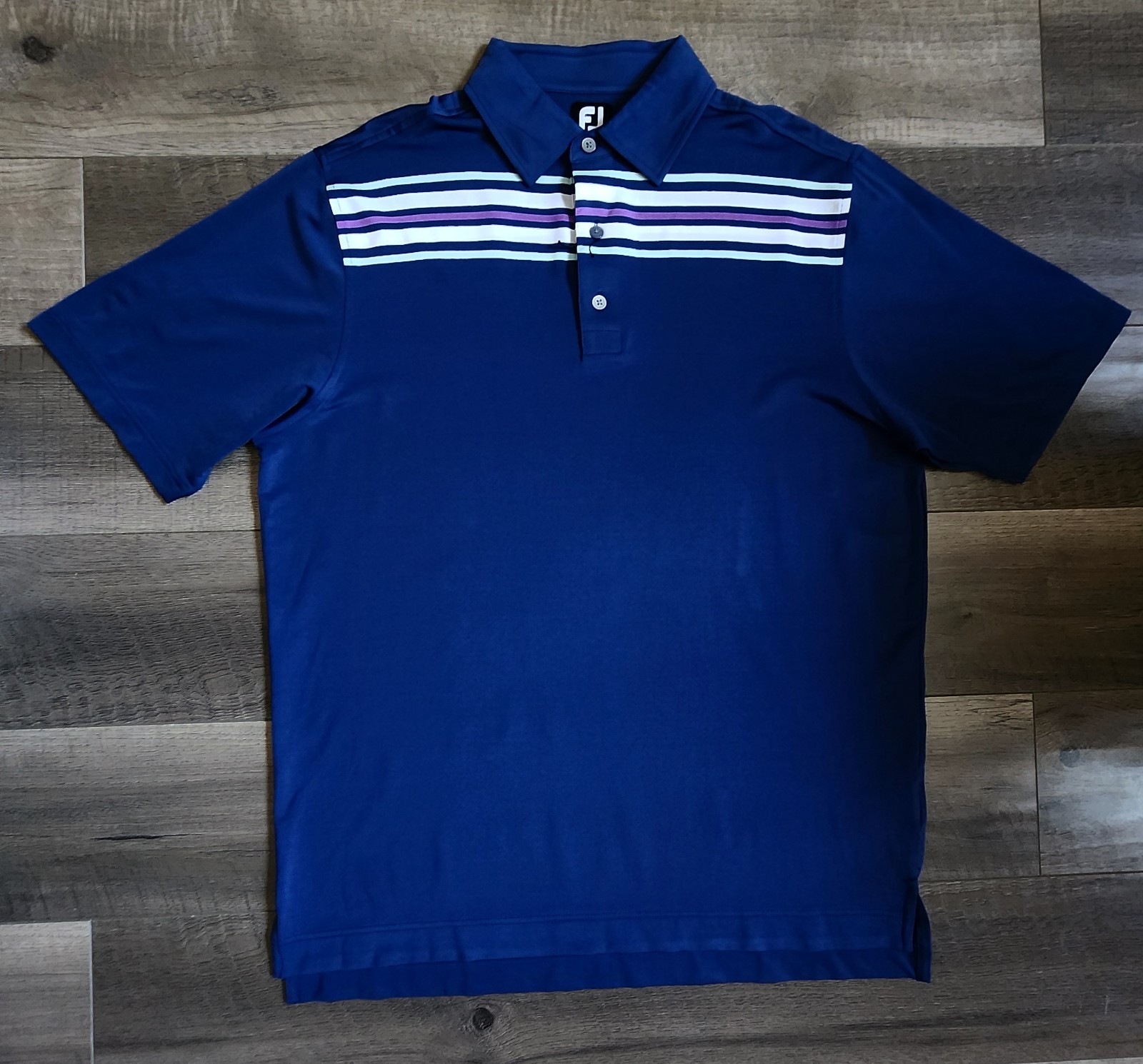 NEW Footjoy Striped Polo Shirt Mens Size Large Blue Striped Golf Lightweight