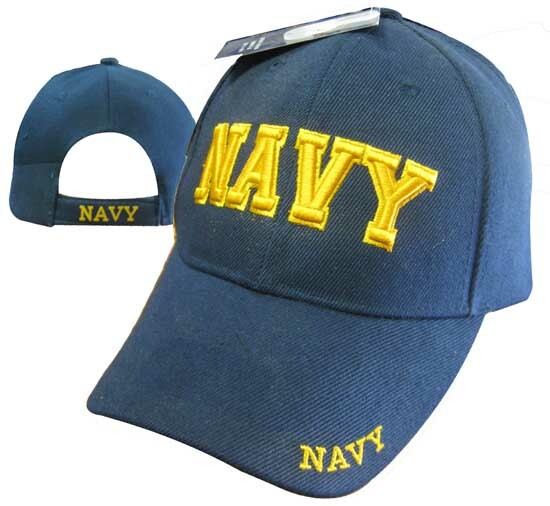 Official US Navy Licensed NAVY in Gold Embroidered letters Navy Blue hat cap