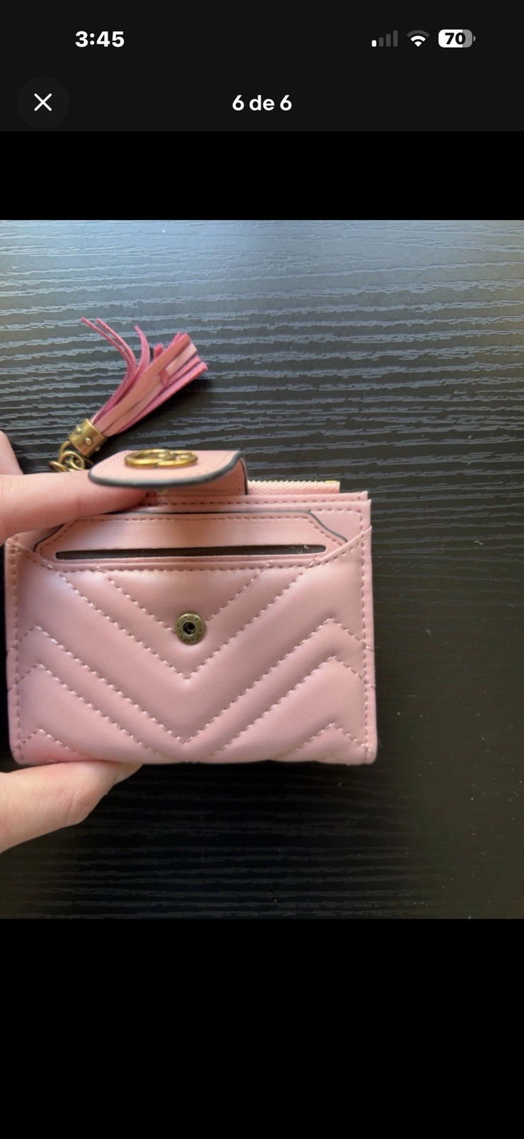 Gucci Pink Quilted Logo Zip Wallet Tassel Credit Card Folding Women