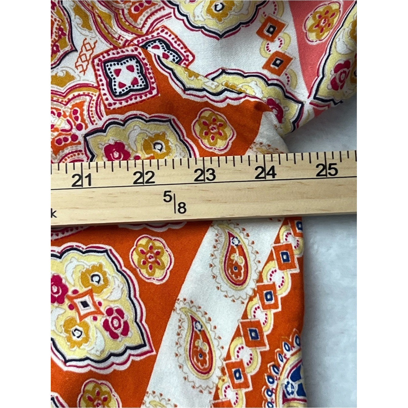 Unique Spectrum Satin Button-Front Blouse in Coral, Cream , Red Accents, Size IX