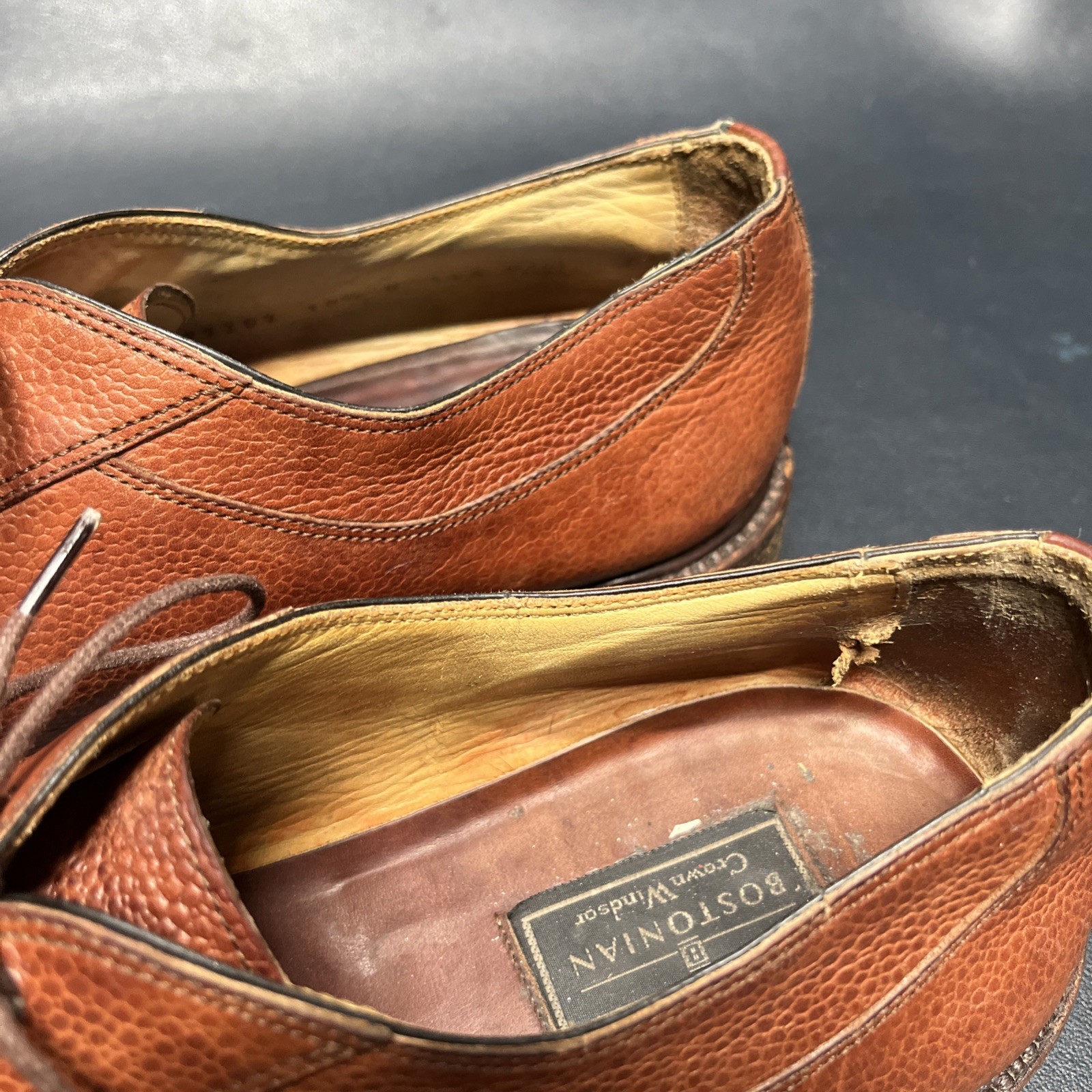 BOSTONIAN CROWN WINDSOR Split Toe Pebble Grain Brown Size 10.5 D, Made in Italy!