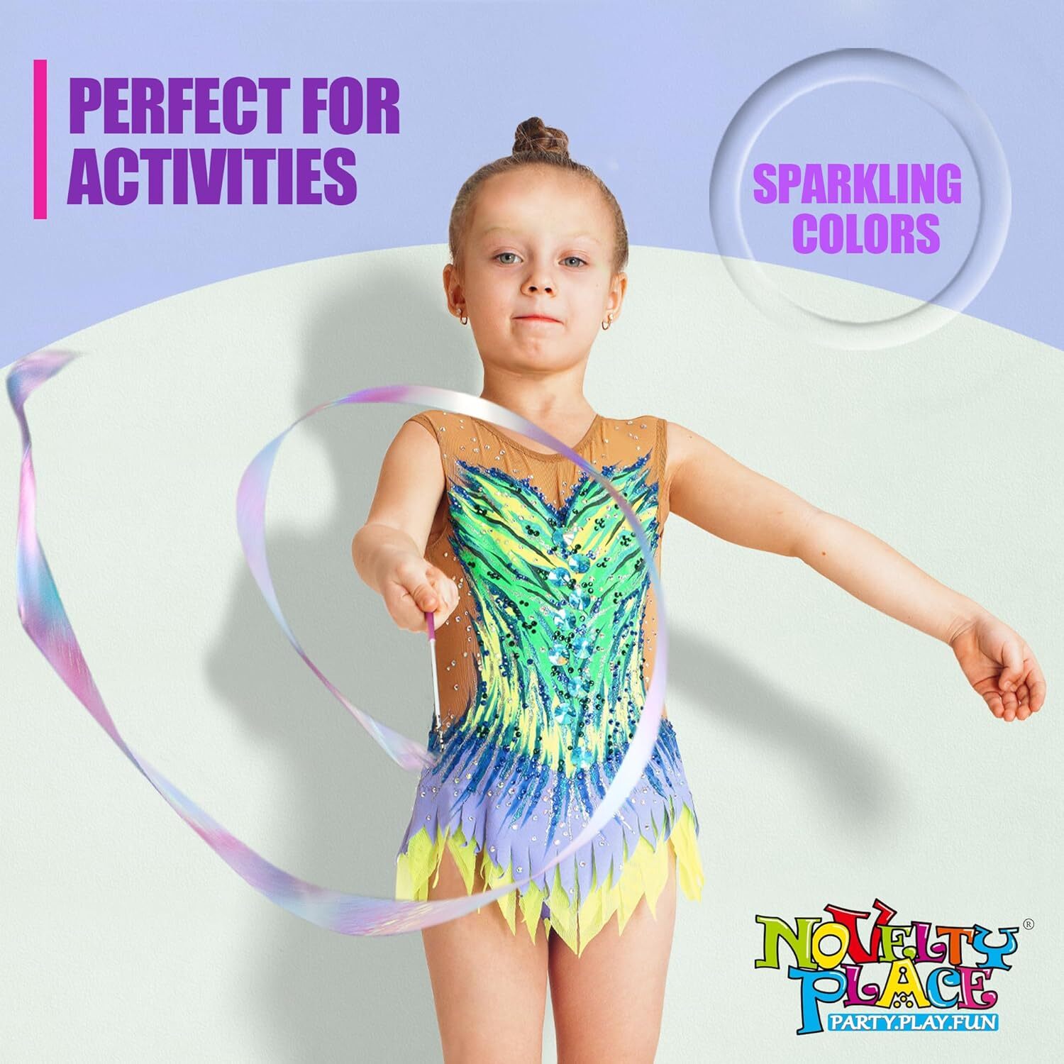 2 Pcs Sparkling Dance Ribbons Streamers, Gymnastics Ribbon Wands Rhythm Sticks