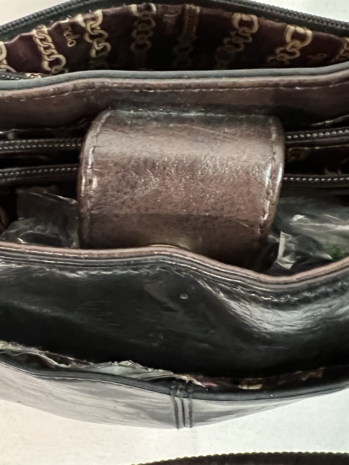 Tignanello Black Leather And Brown Man Made Trim Color Block Shoulder Bag