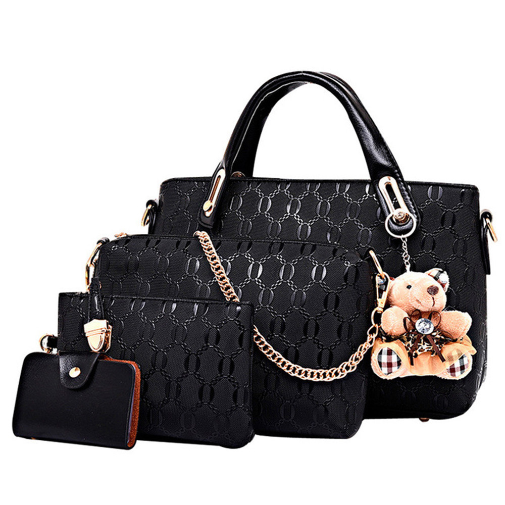4Pcs/Set Women Lady Leather Handbags Messenger Shoulder Bags Tote Satchel Purse
