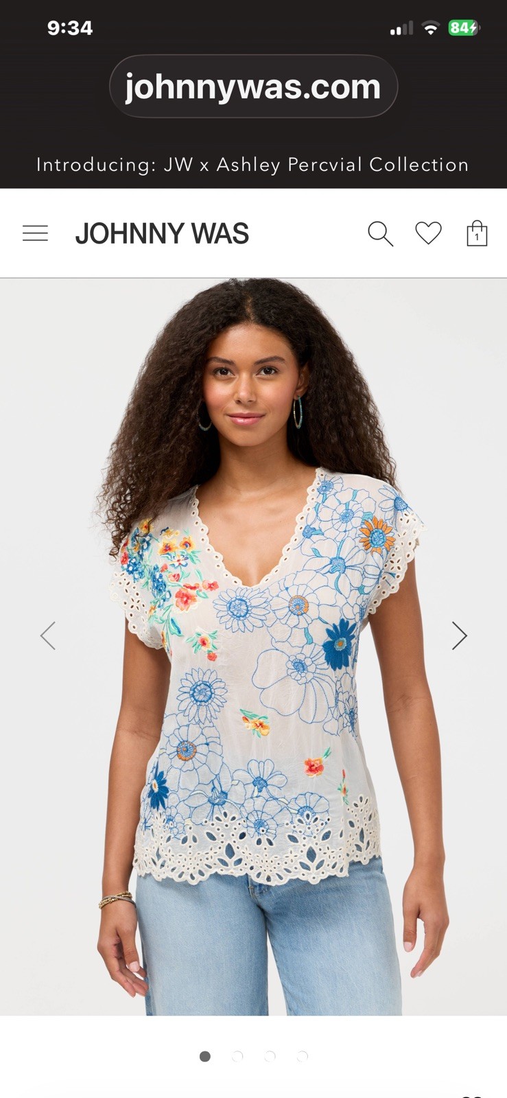 Johnny Was Women’s M White Sheer Floral Embroidered V-Neck Blouse read feedback
