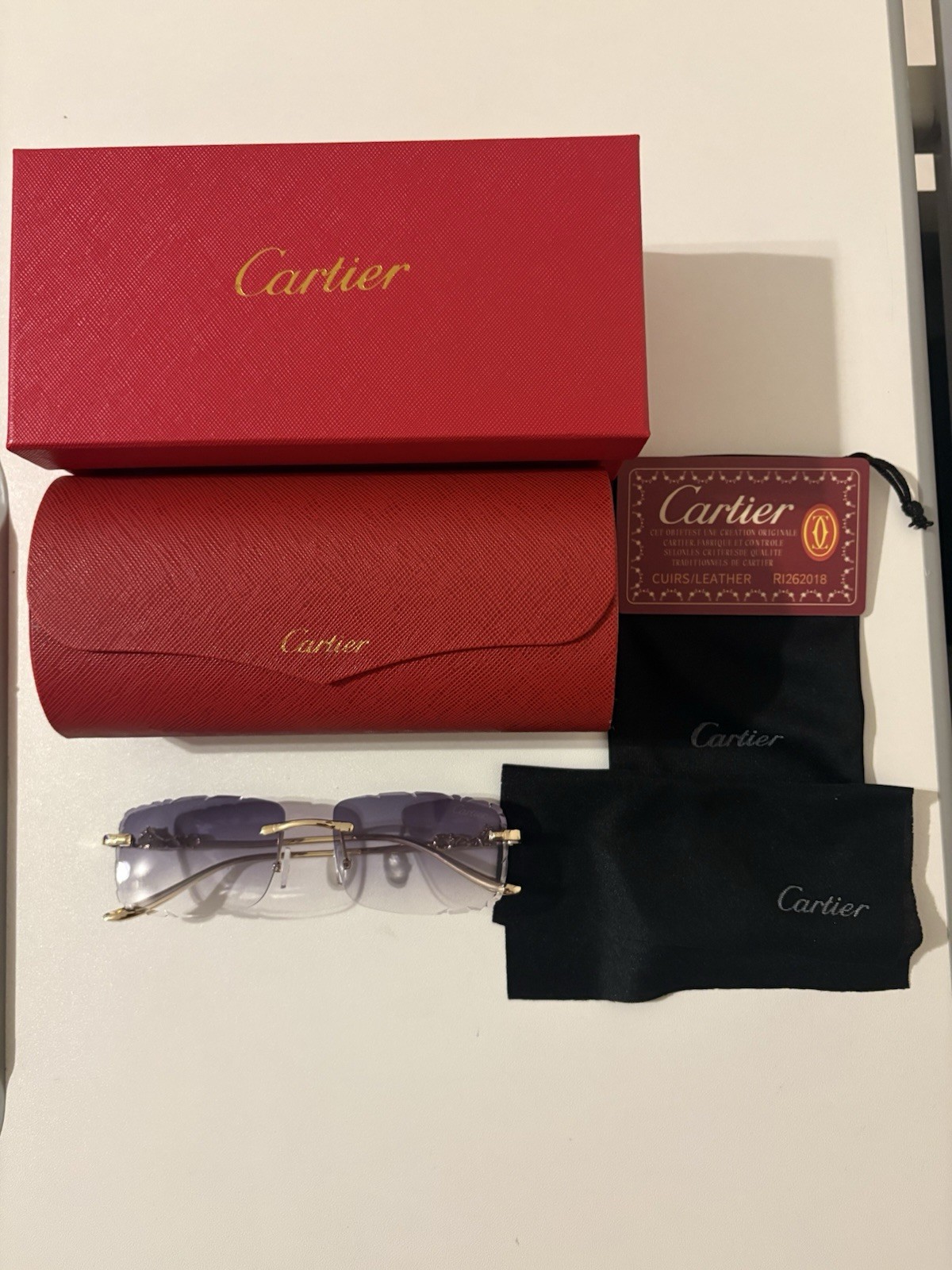 Cartier Diamond Cut Sunglasses with Gold Frame Magenta Pink Lens Made In France