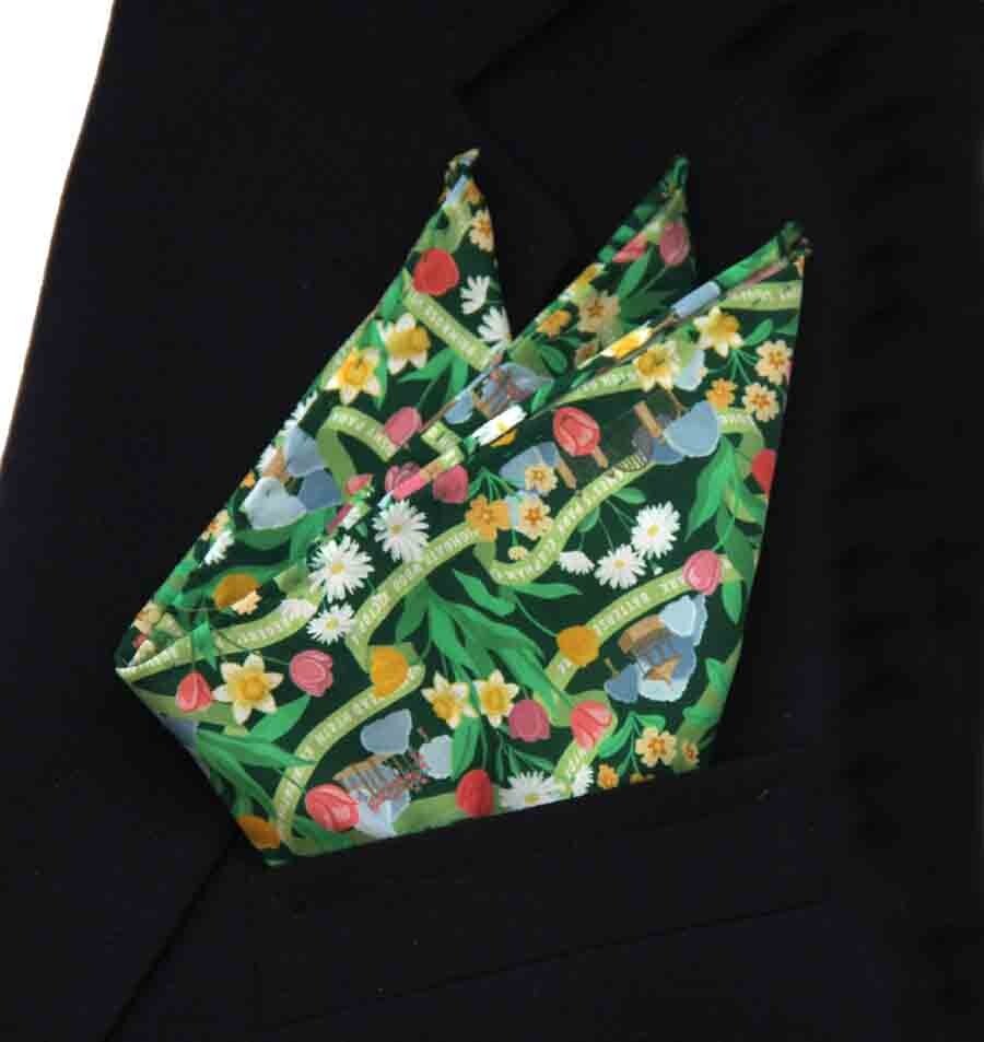 Hand Stitched Pocket Square Tana Lawn Italian Cotton Posy Parks Pattern Floral