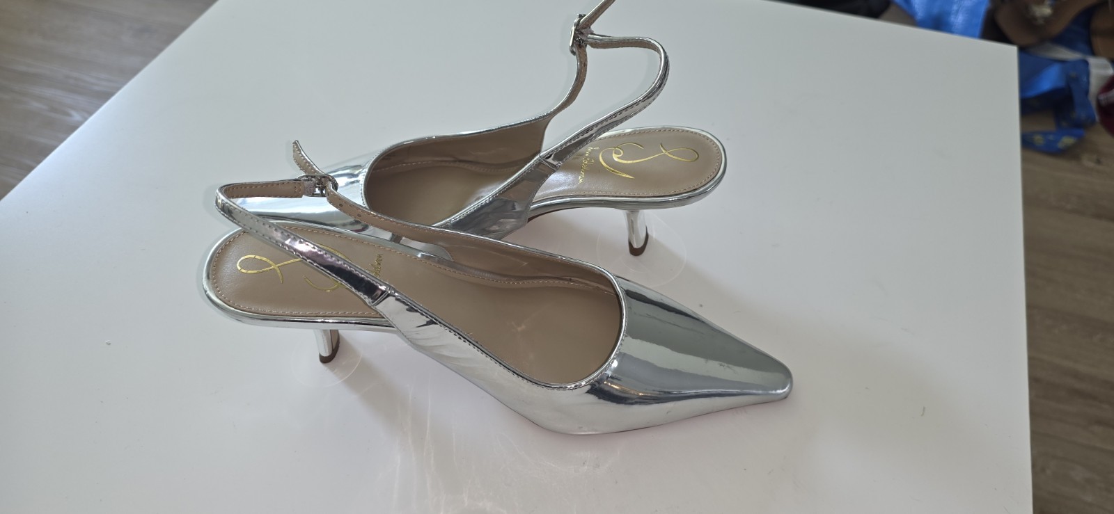 Sam Edelman Silver Synthetic Pointed Toe Slingback Kitten Heels Women’s 6 W